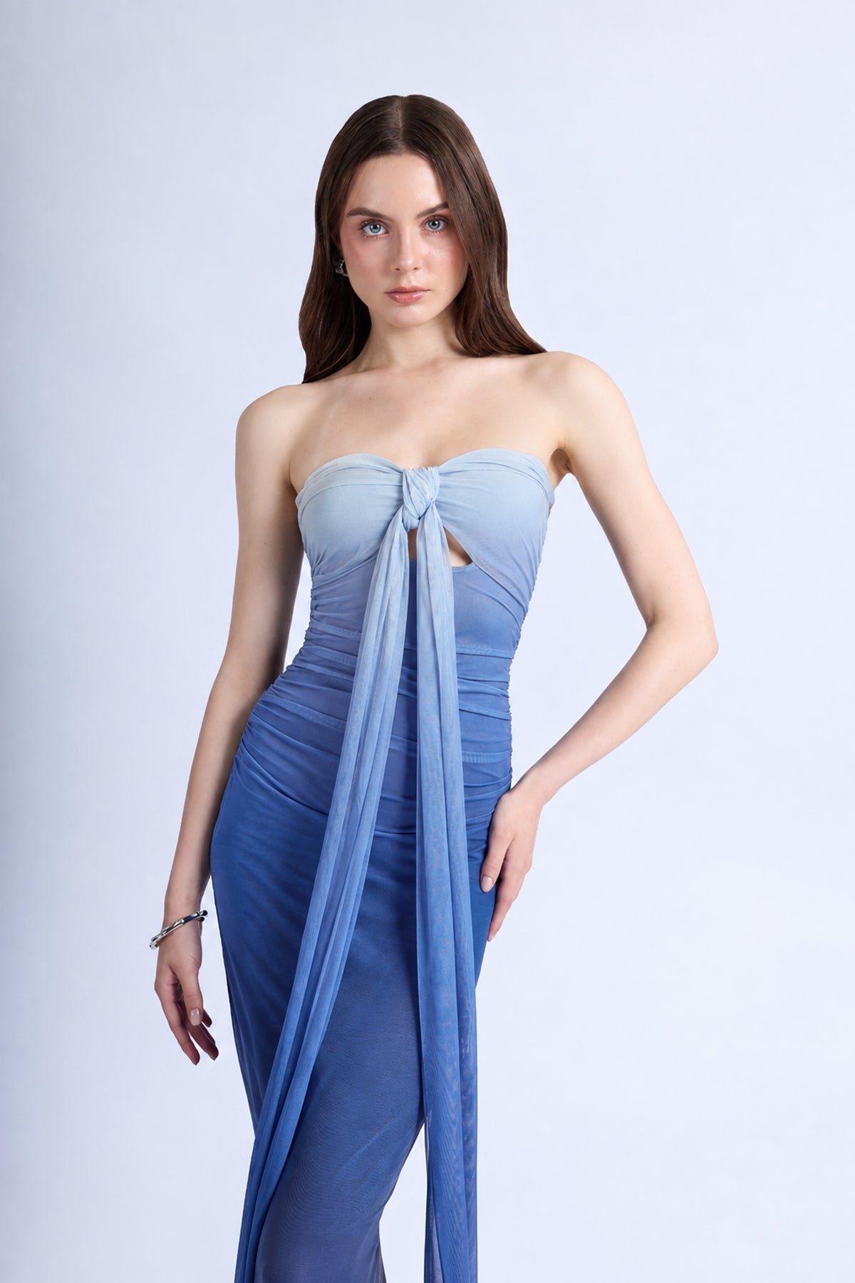 Vestido Mesh Strapless - Azul