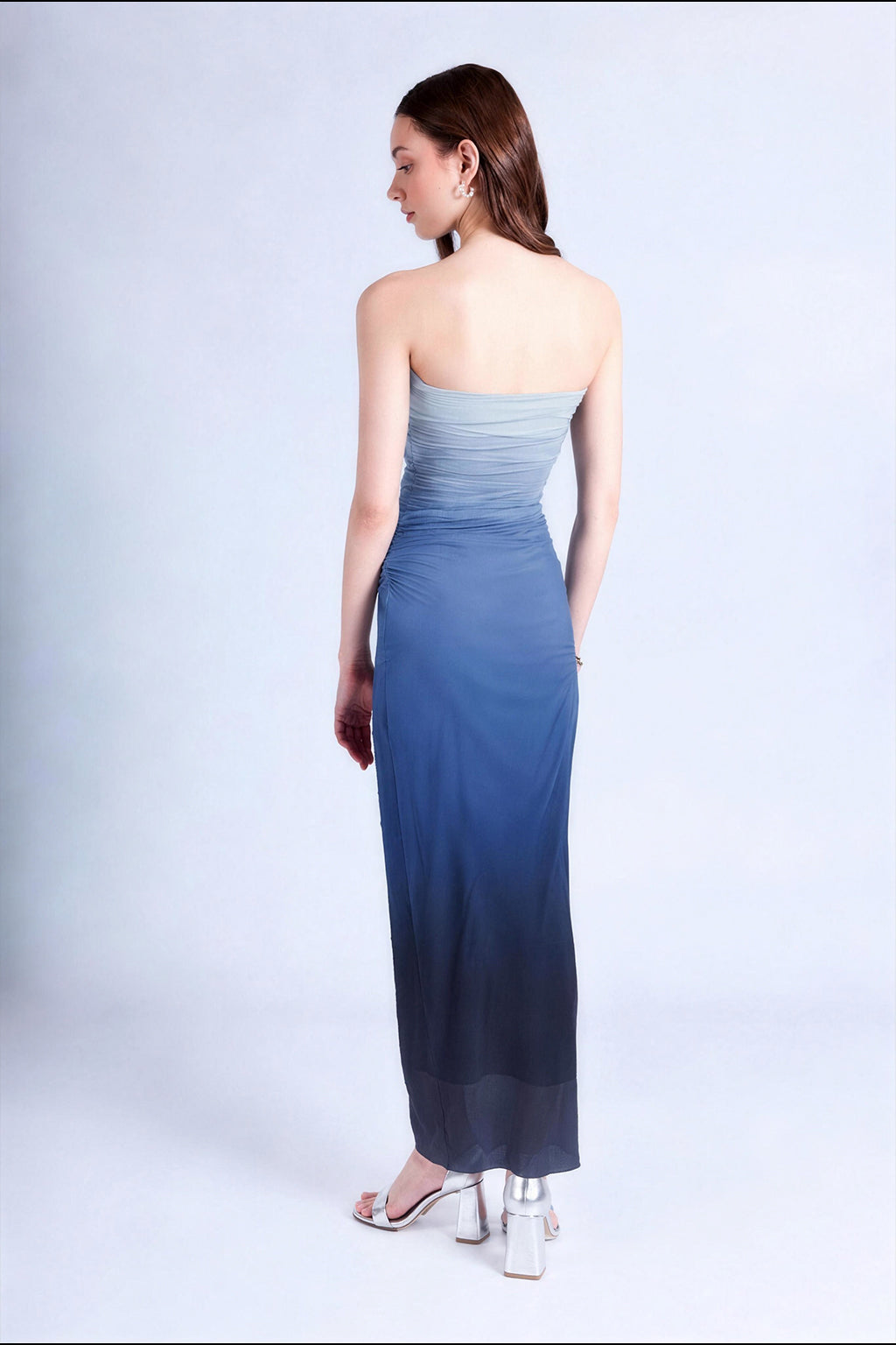 Vestido Mesh Strapless - Azul
