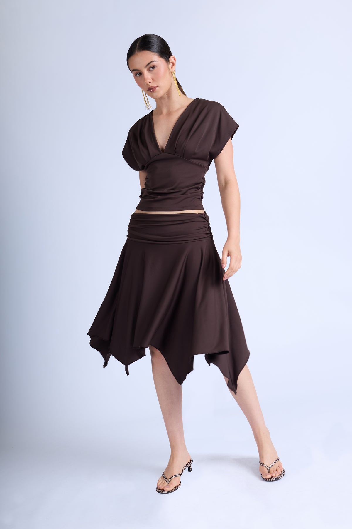 Falda Midi Irregular - Marrón
