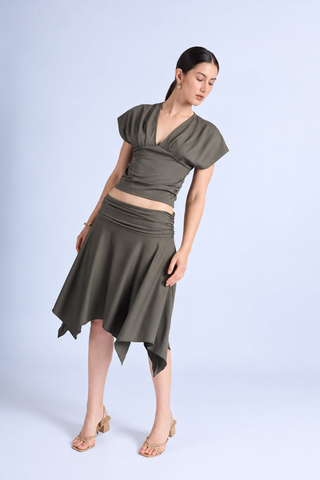 Falda Midi Irregular - Verde Musgo