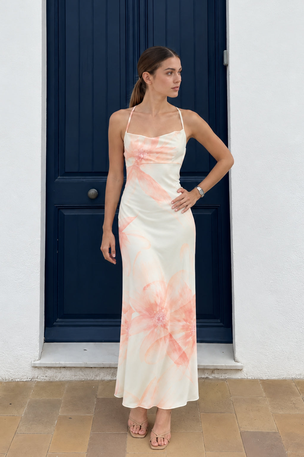 Vestido Satin Tiras Flores - Verde Pastel