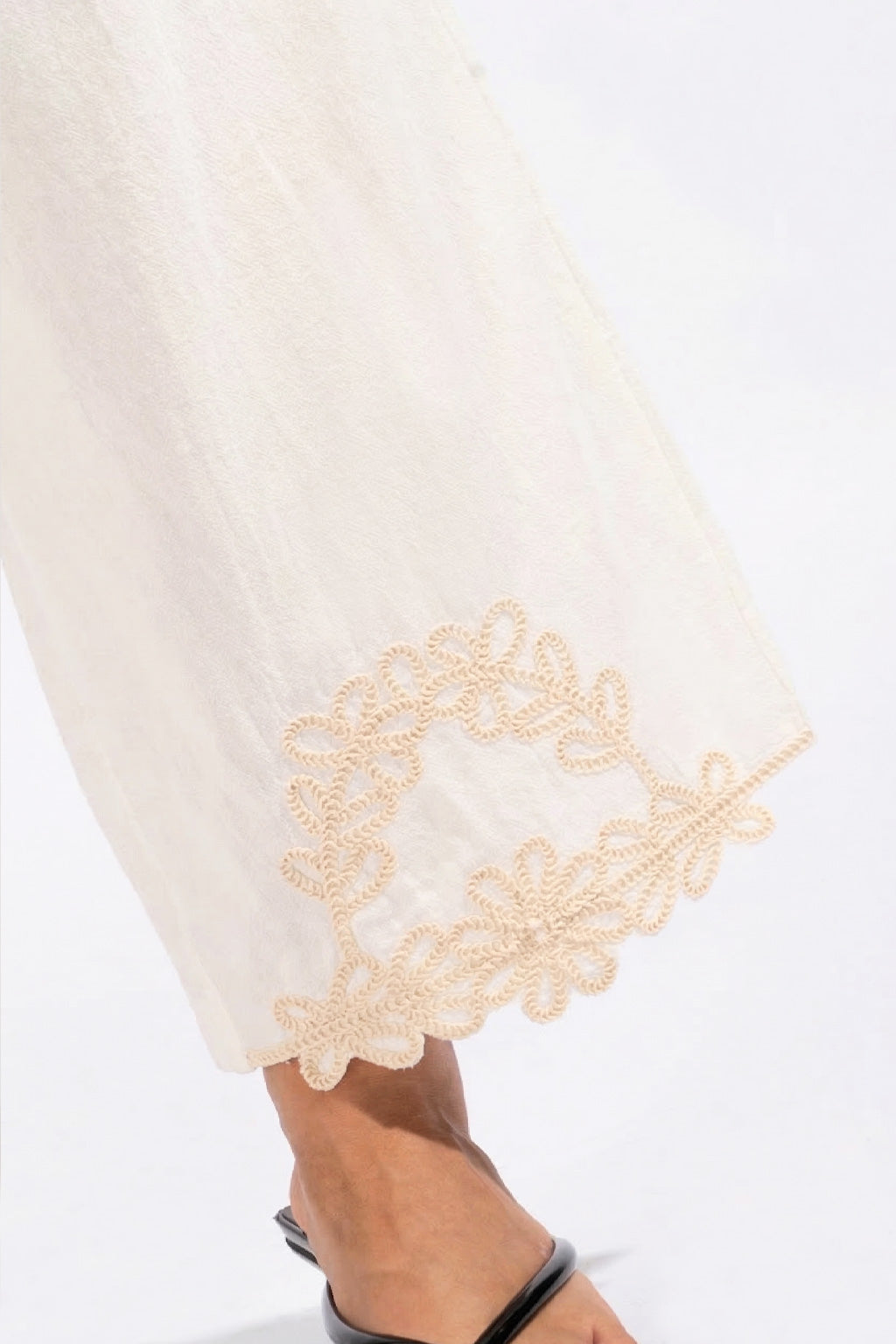 Pantalón Lino Bordado - Blanco