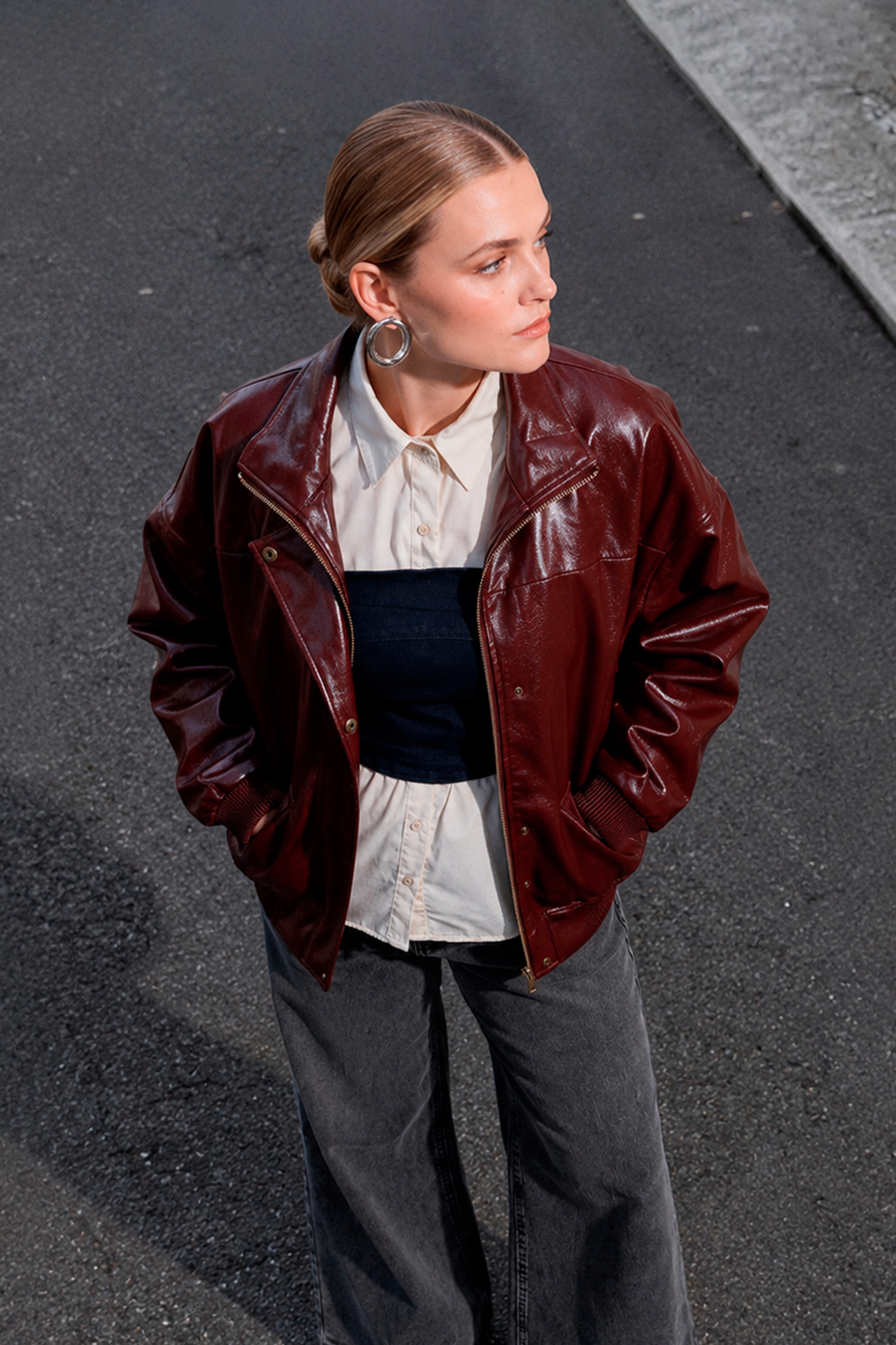 Casaca Leather Oversize - Burgundy