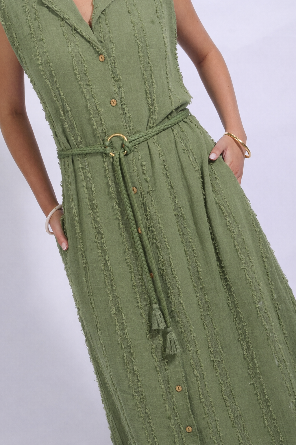 Vestido Camisero Textura - Verde