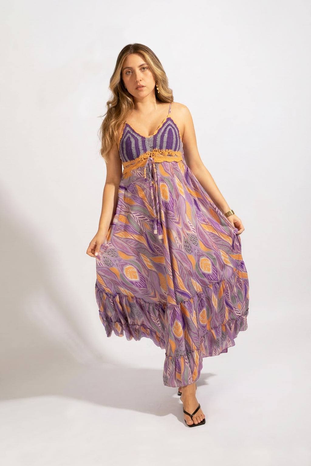 Vestido Largo Bordado - Lila