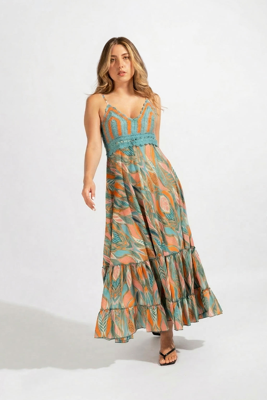 Vestido Largo Bordado - Verde Agua