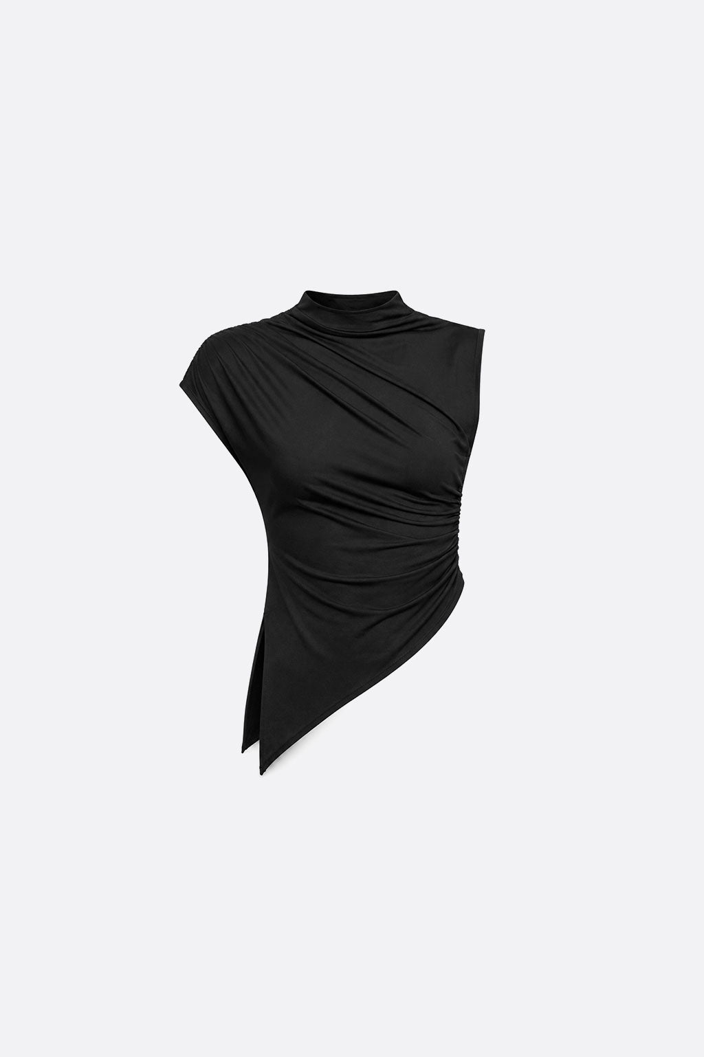 Top Drapeado Cuello Mock - Negro