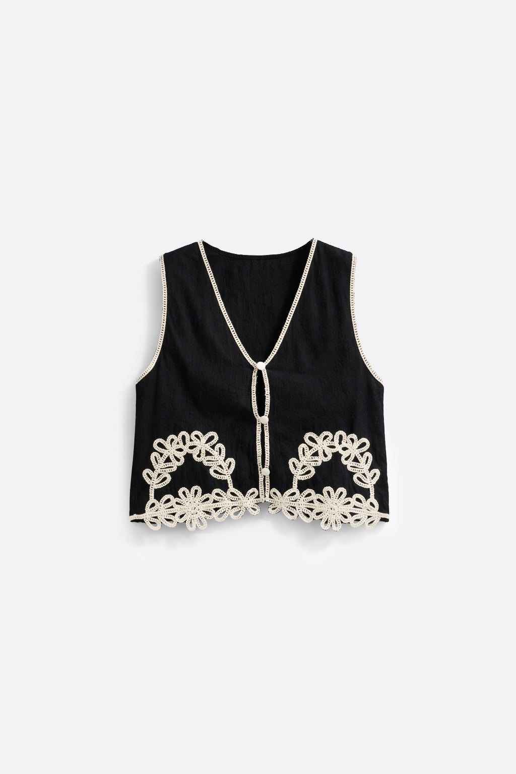 Chaleco Lino Bordado - Negro