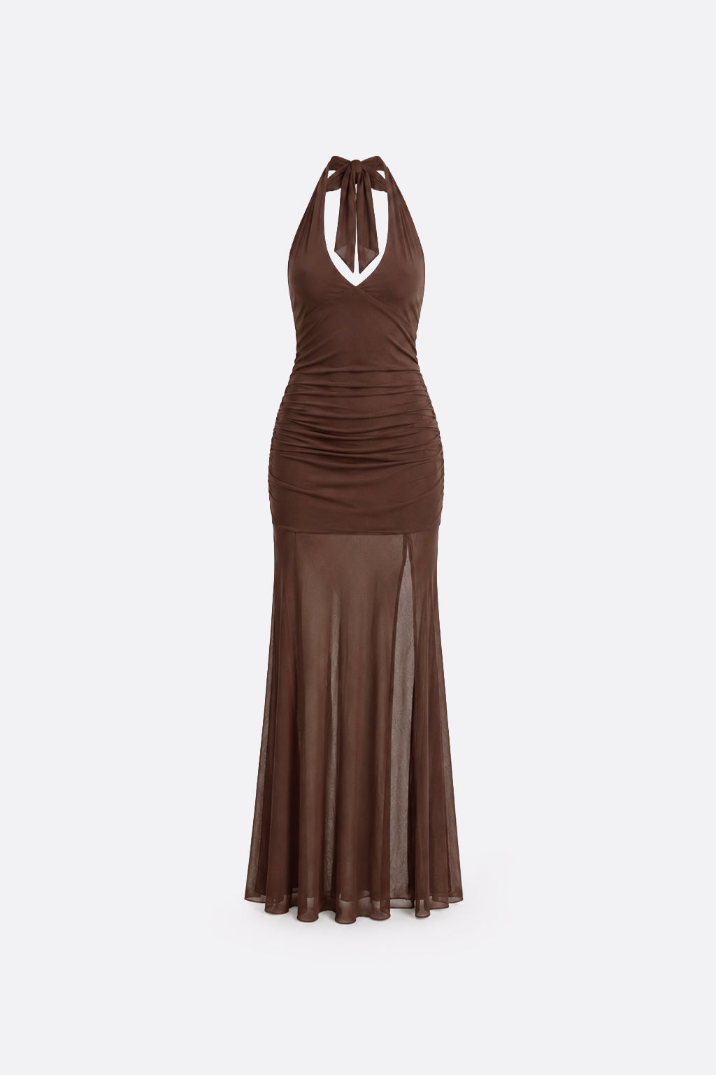 Vestido Halter Drapeado - Marrón