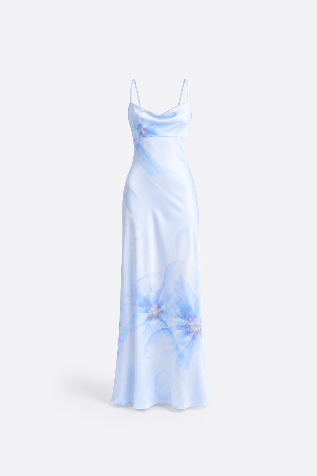 Vestido Satin Tiras Flores - Celeste Bebé