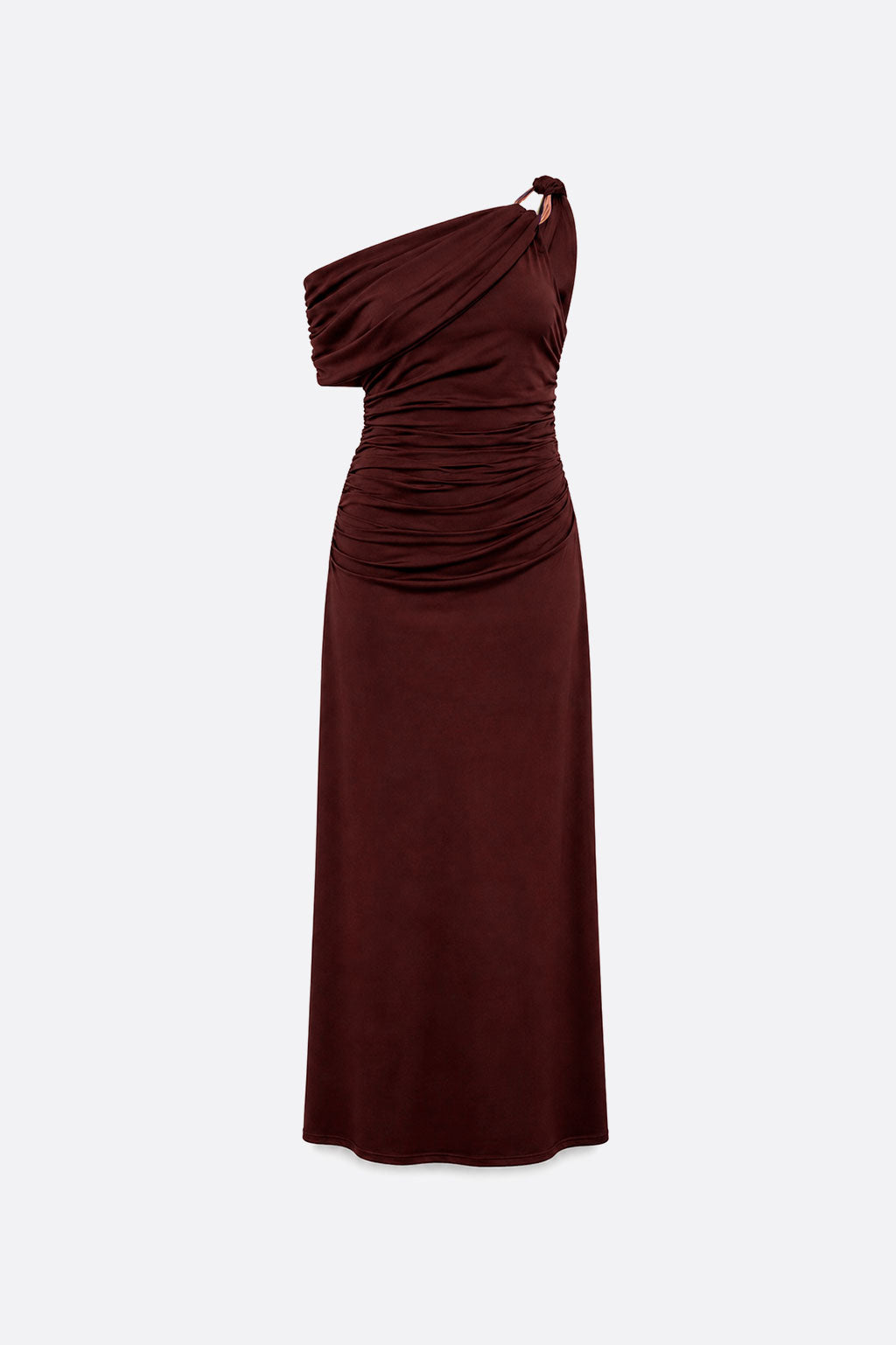 Vestido One Shoulder Drapeado - Marrón Oscuro