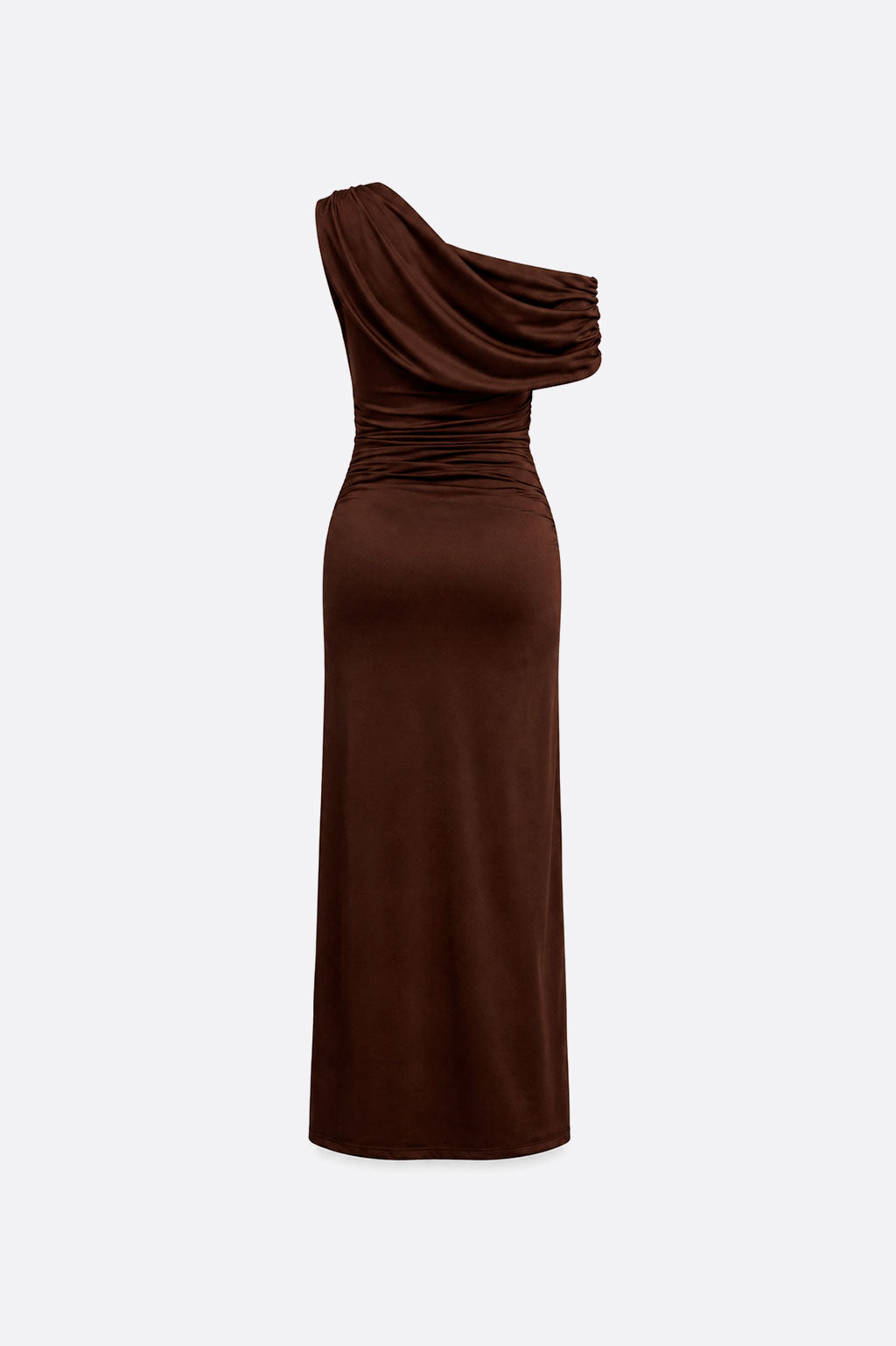 Vestido One Shoulder Drapeado - Marrón Oscuro