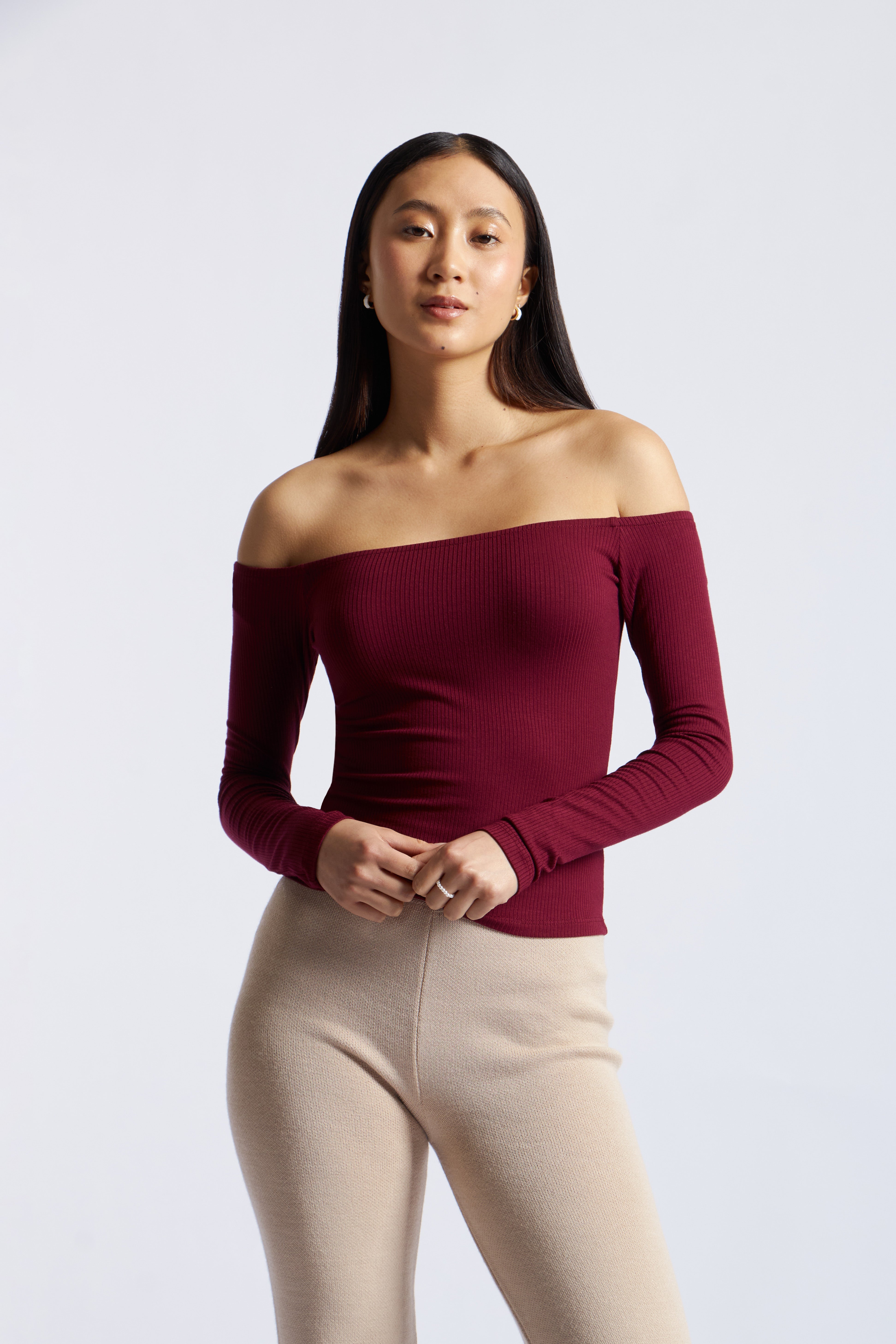 Top Strapless Manga Larga - Borgoña