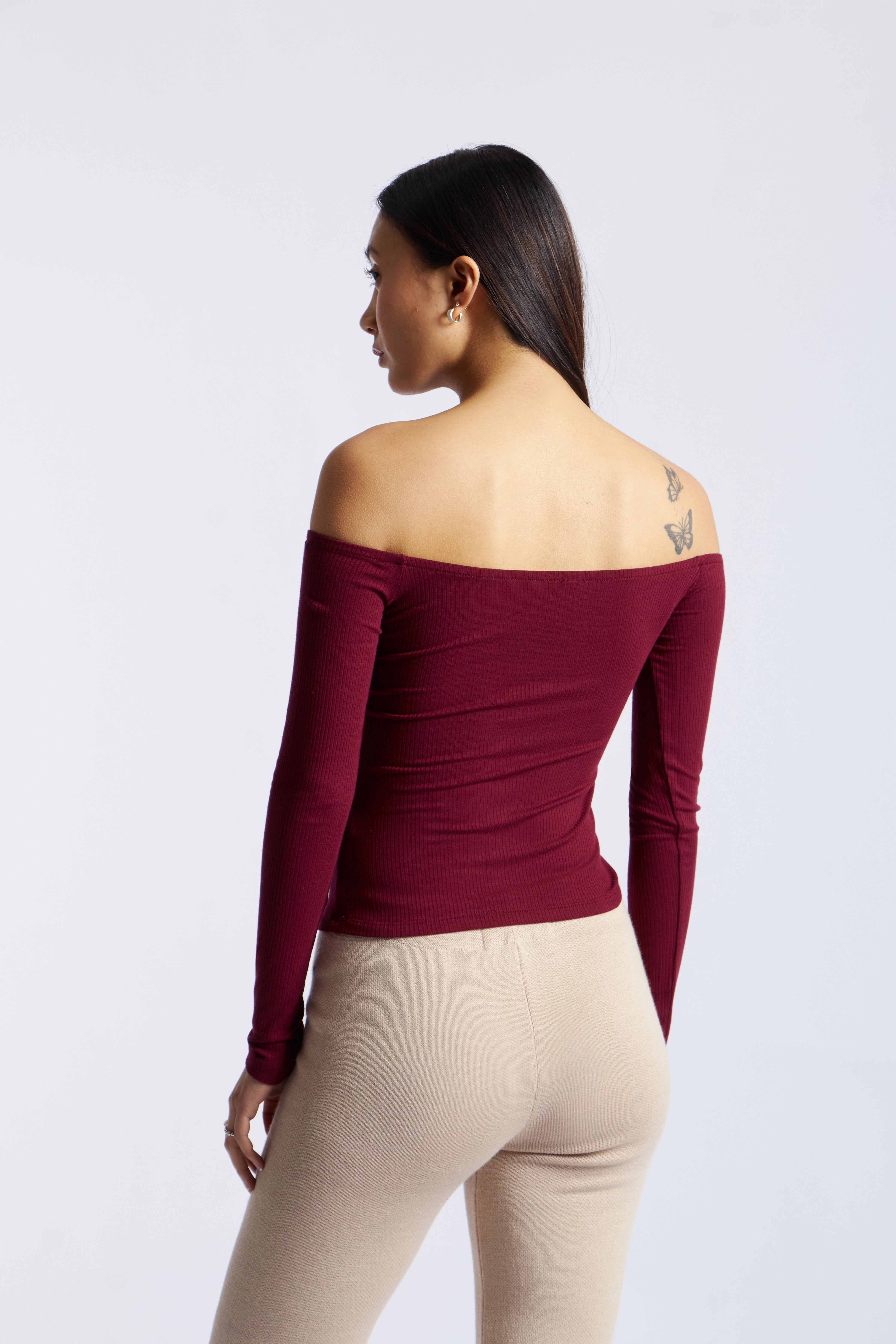 Top Strapless Manga Larga - Borgoña