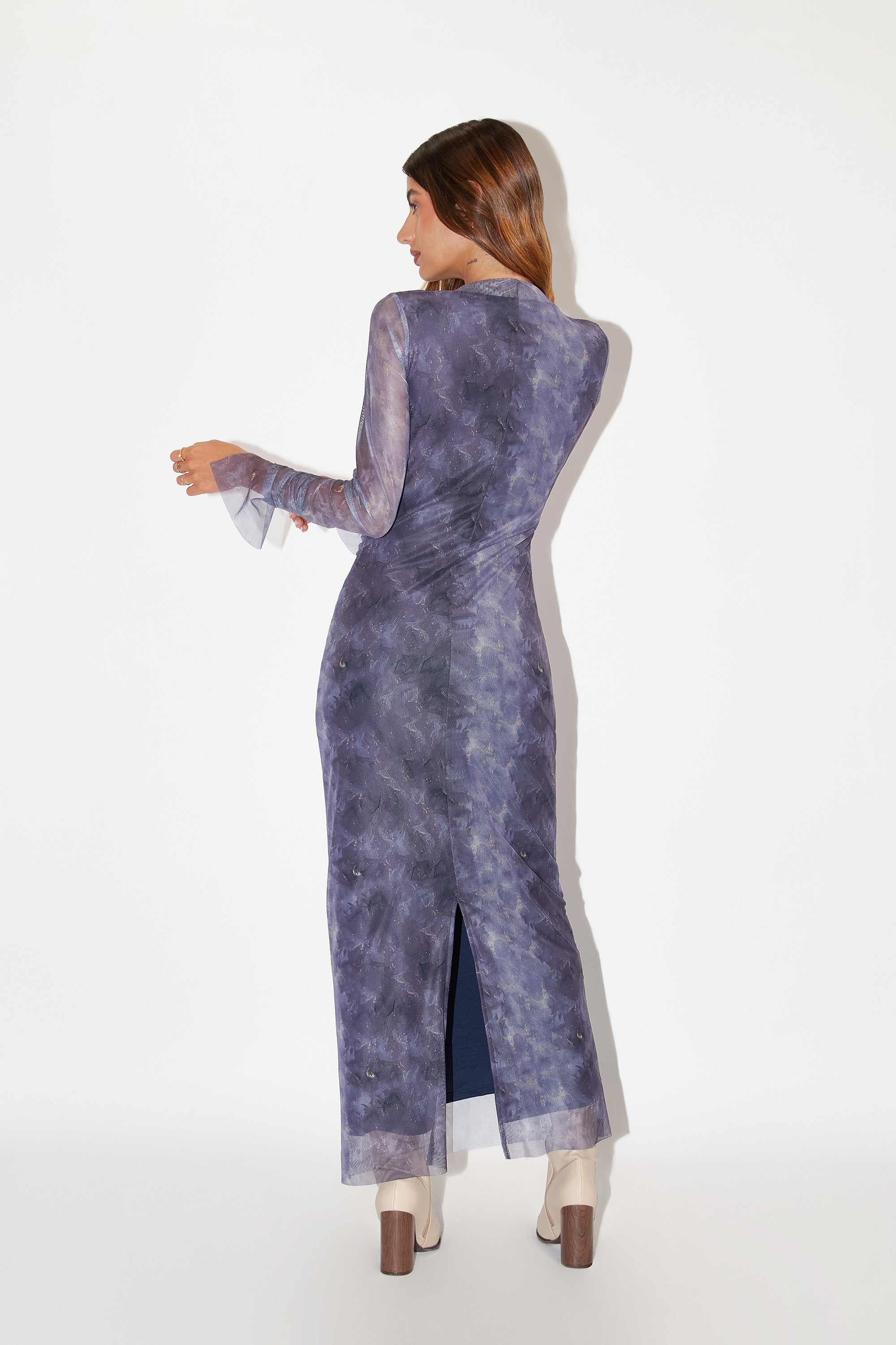 Vestido Cuello Cerrado - Estampado Azul