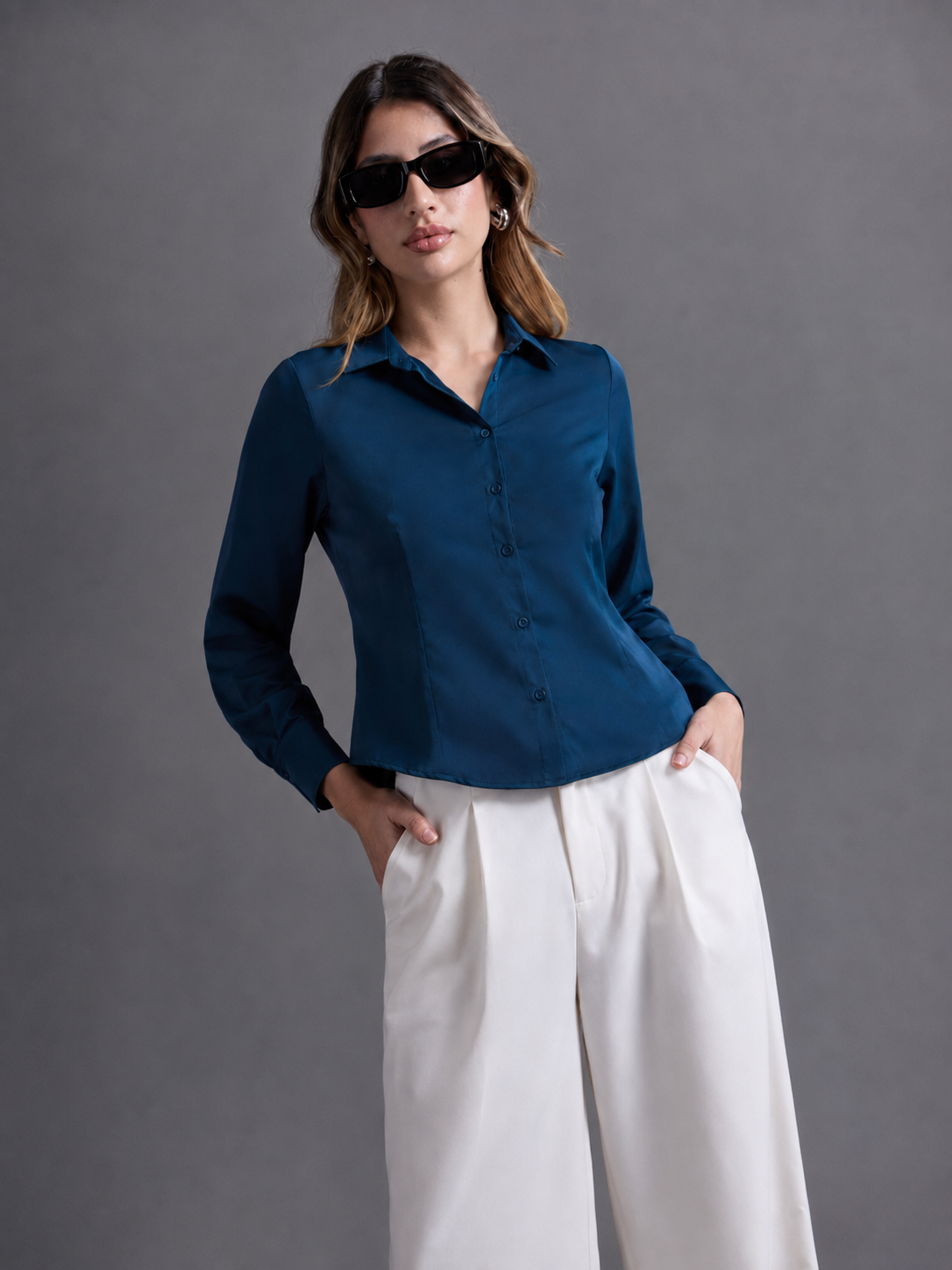 Blusa Satín Luxe - Cobalto