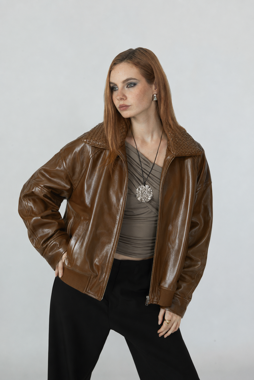 Casaca Leather Cuello Textura - Camel