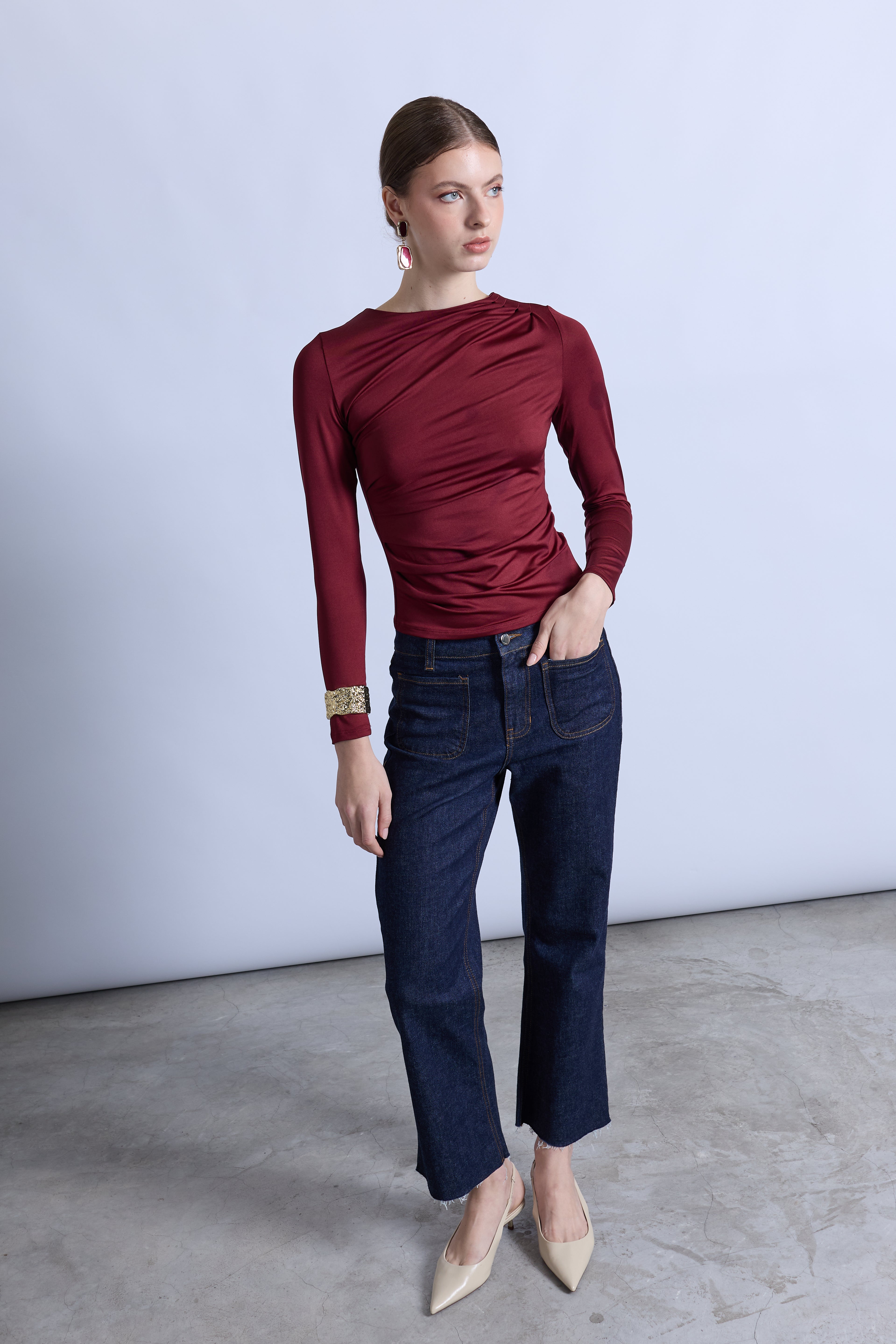 Top Drapeado Cuello Alto - Vino
