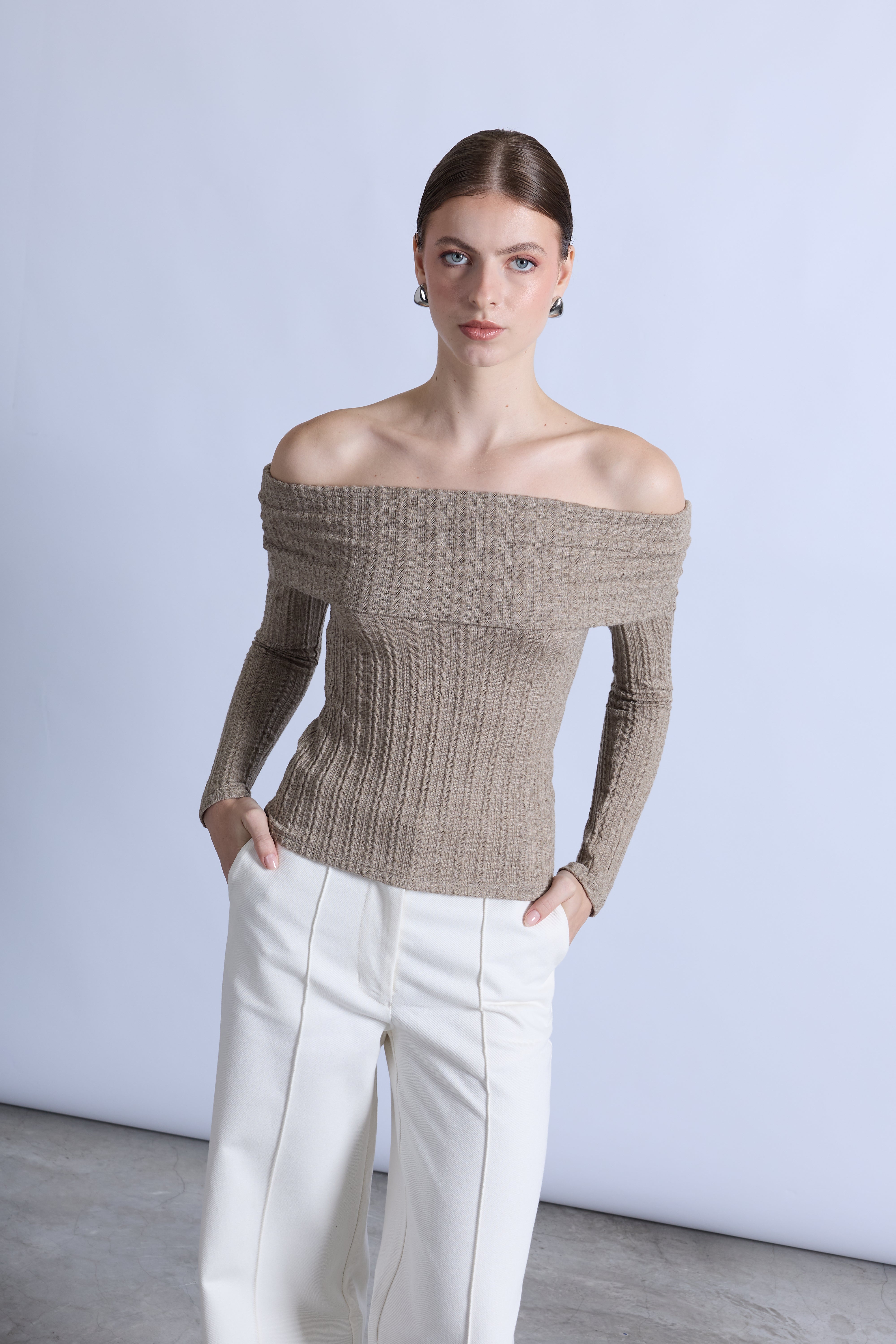 Sweater Off Shoulder - Topo