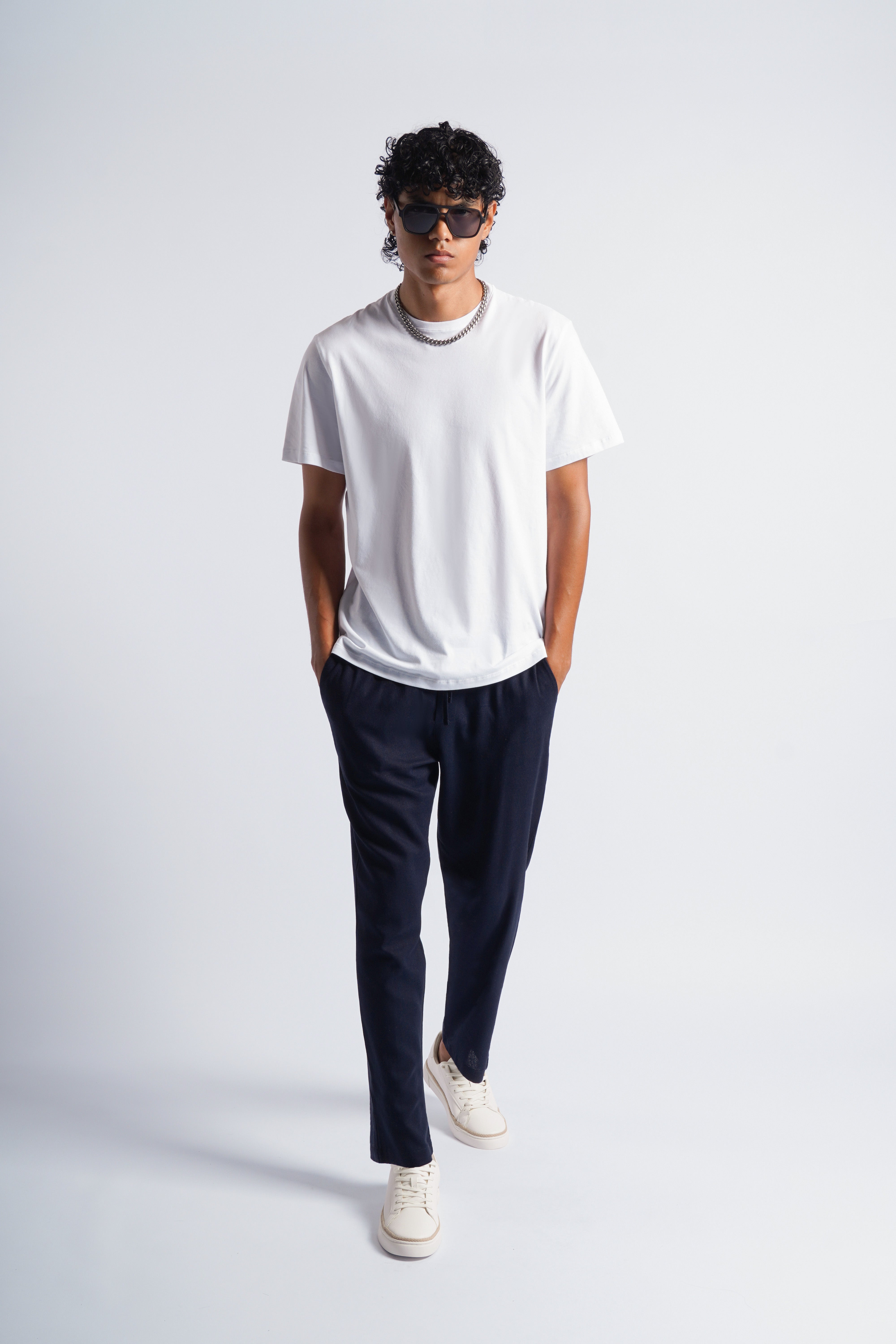 Pantalón Recto Lino - Azul Marino