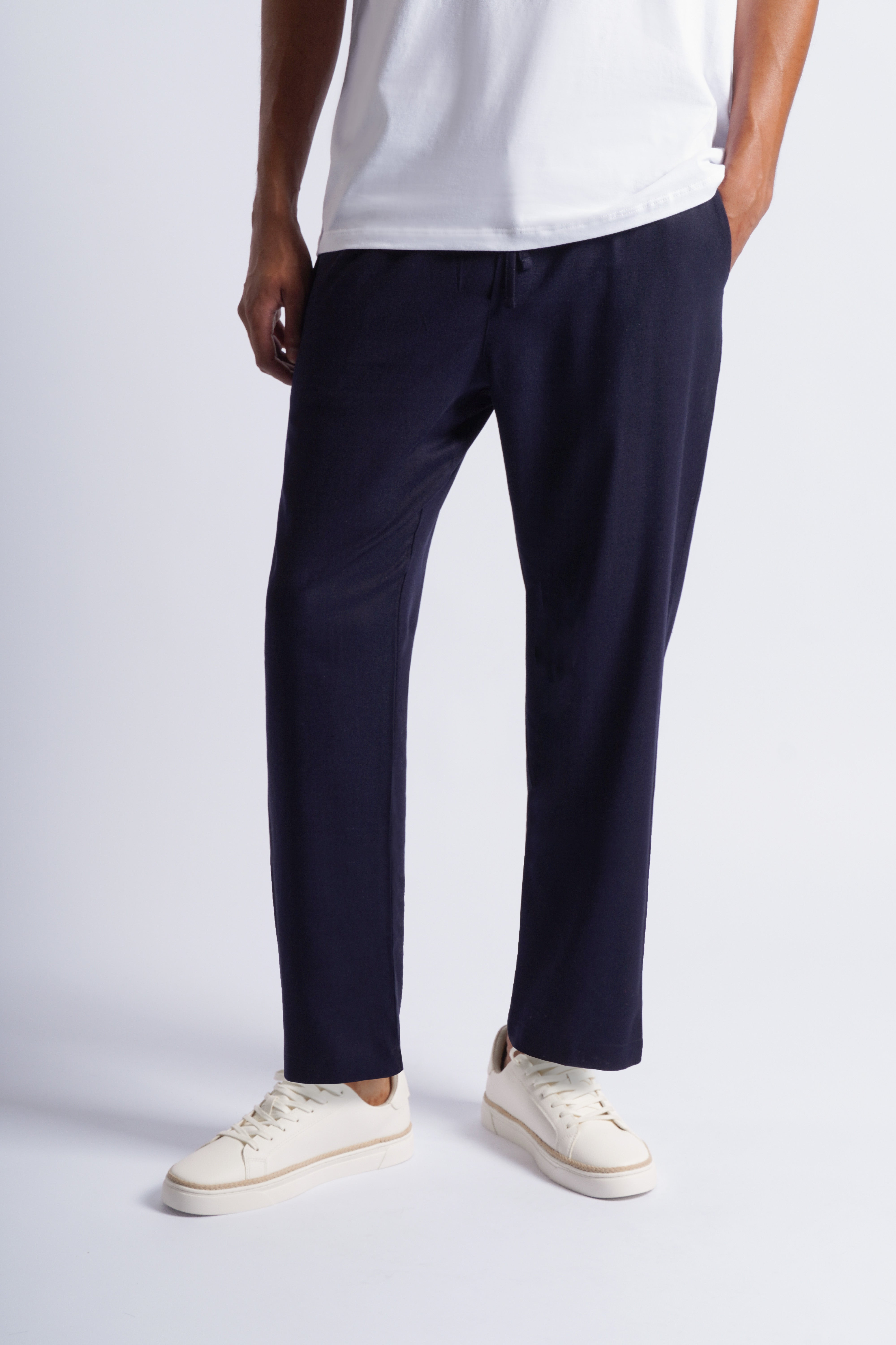 Pantalón Recto Lino - Azul Marino