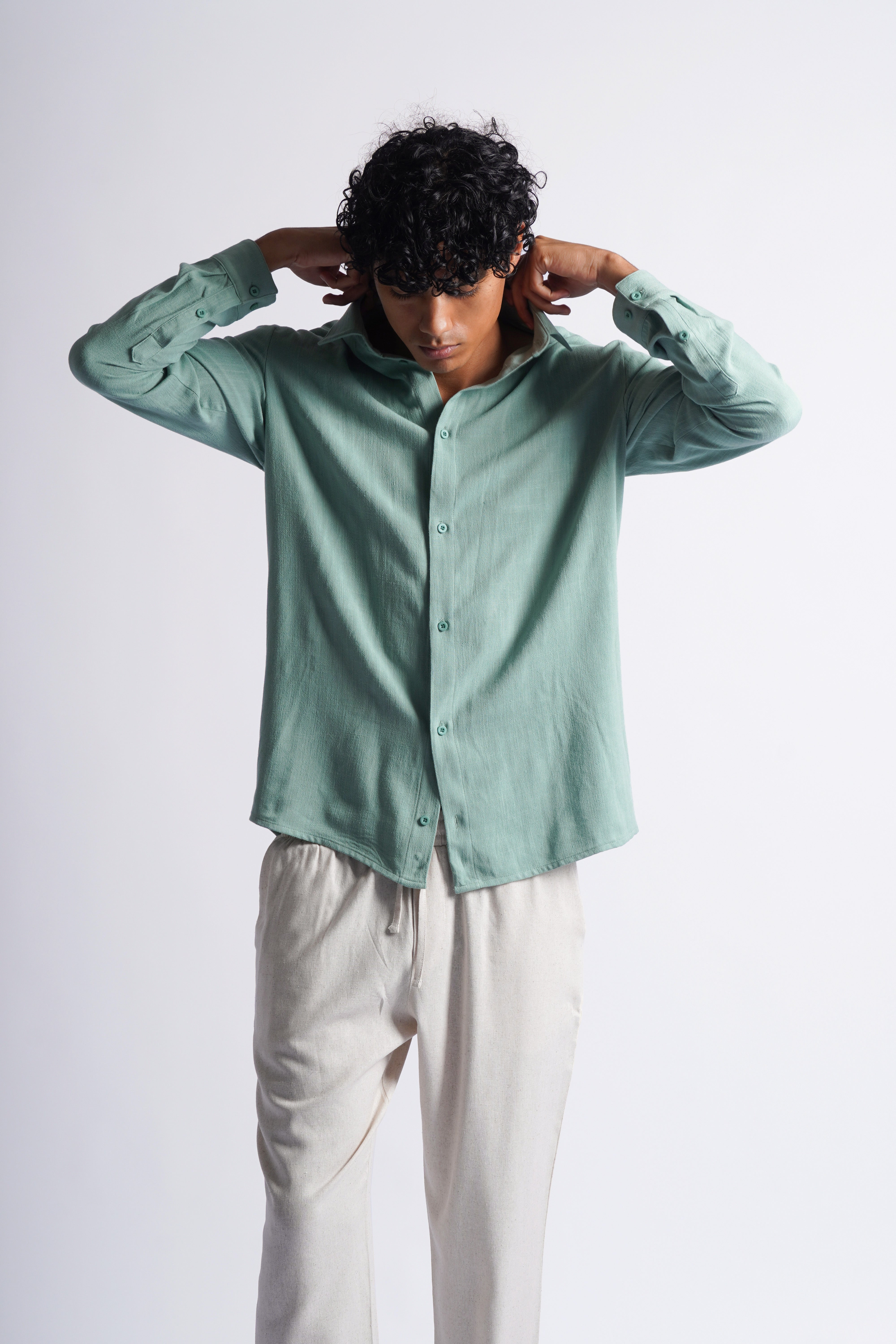 Camisa Larga Lino - Verde Laurel