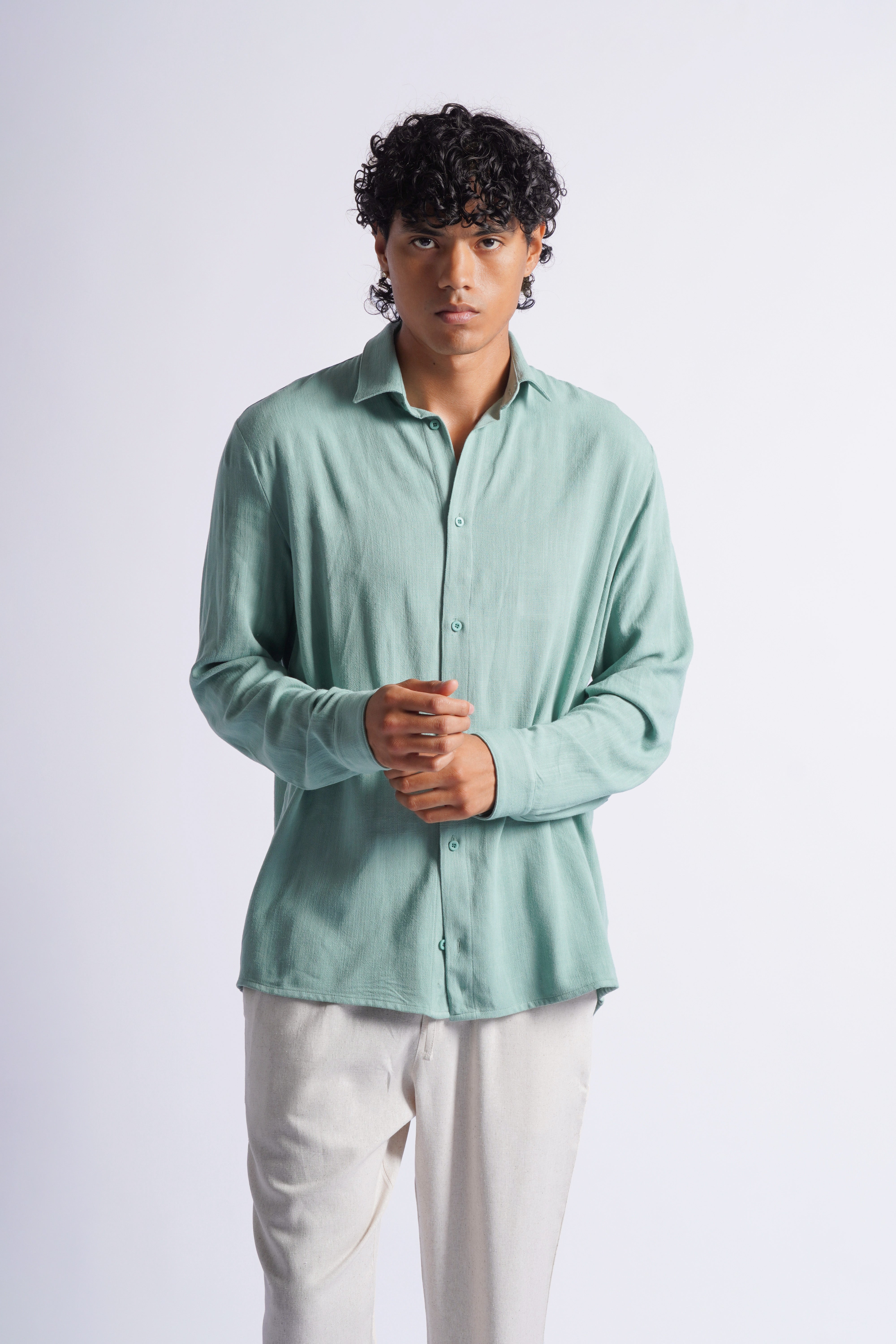 Camisa Larga Lino - Verde Laurel