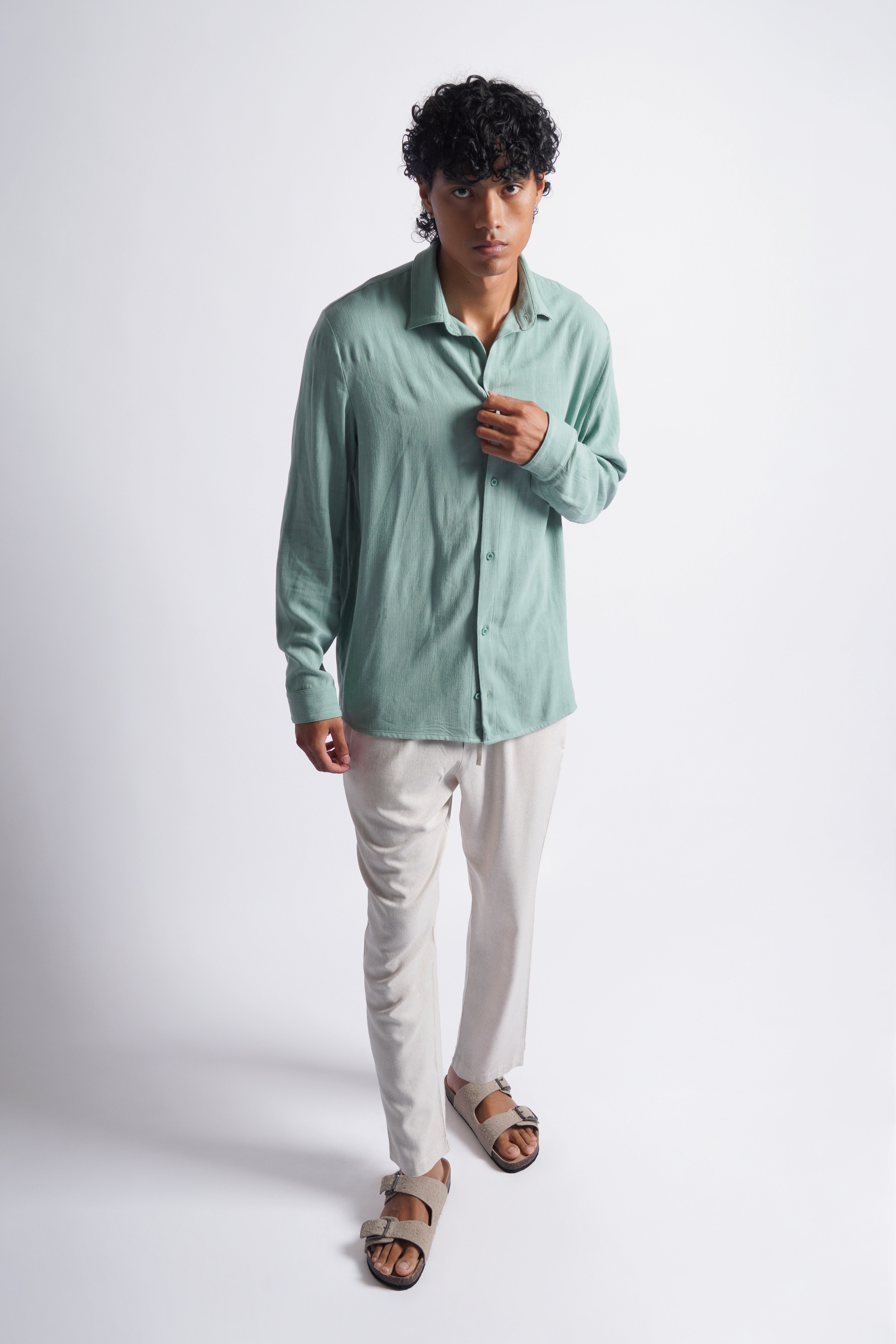 Camisa Larga Lino - Verde Laurel