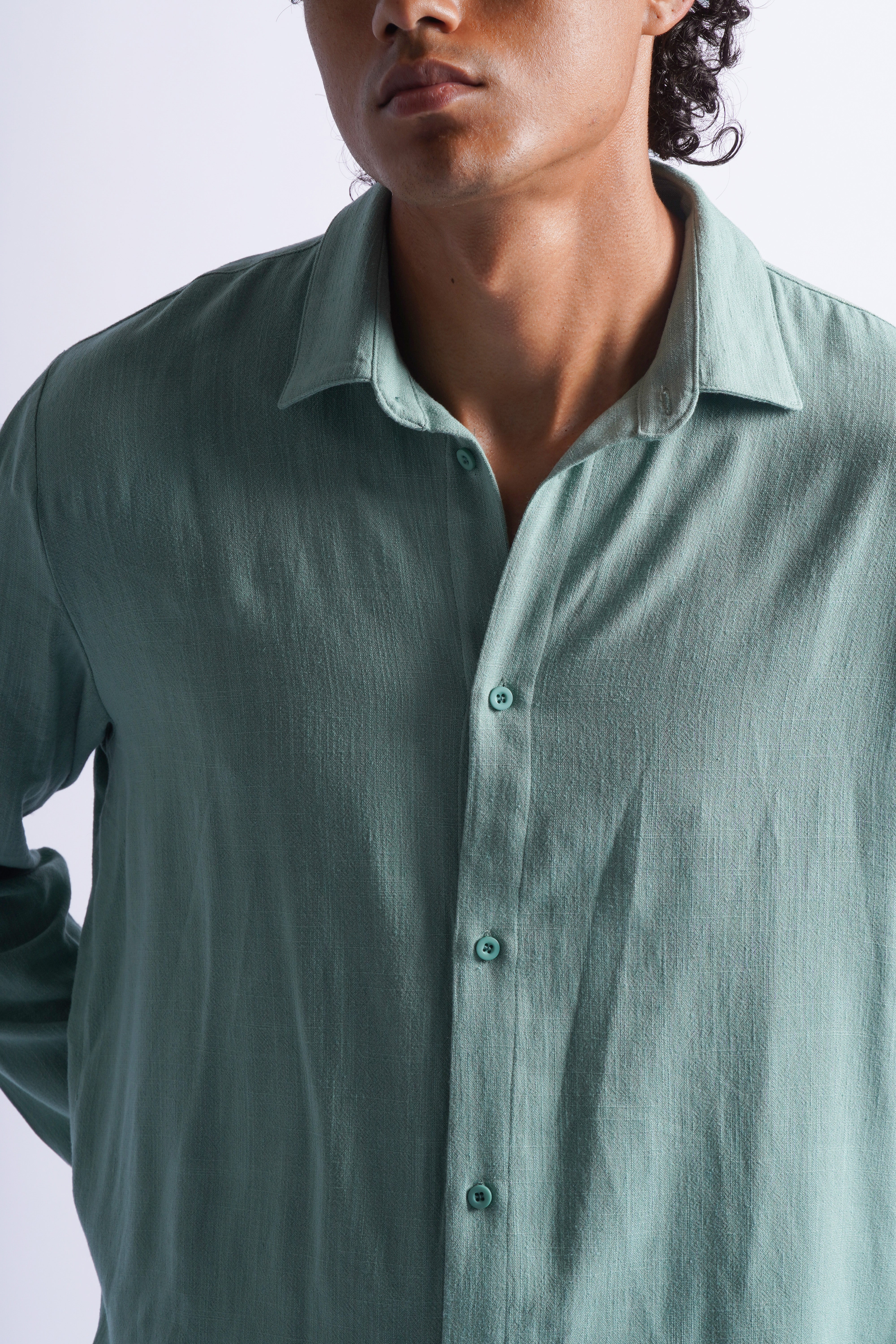 Camisa Larga Lino - Verde Laurel