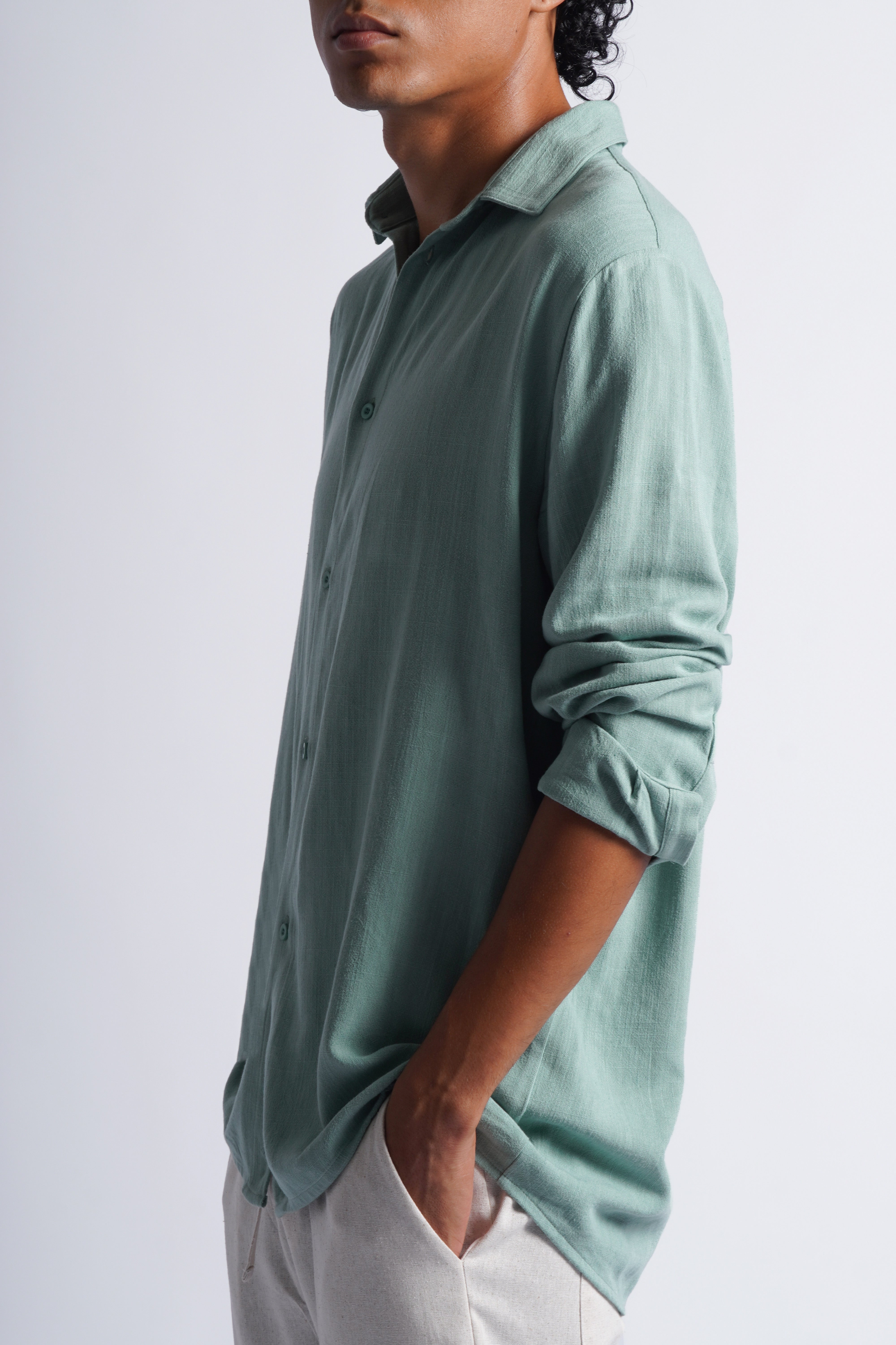 Camisa Larga Lino - Verde Laurel