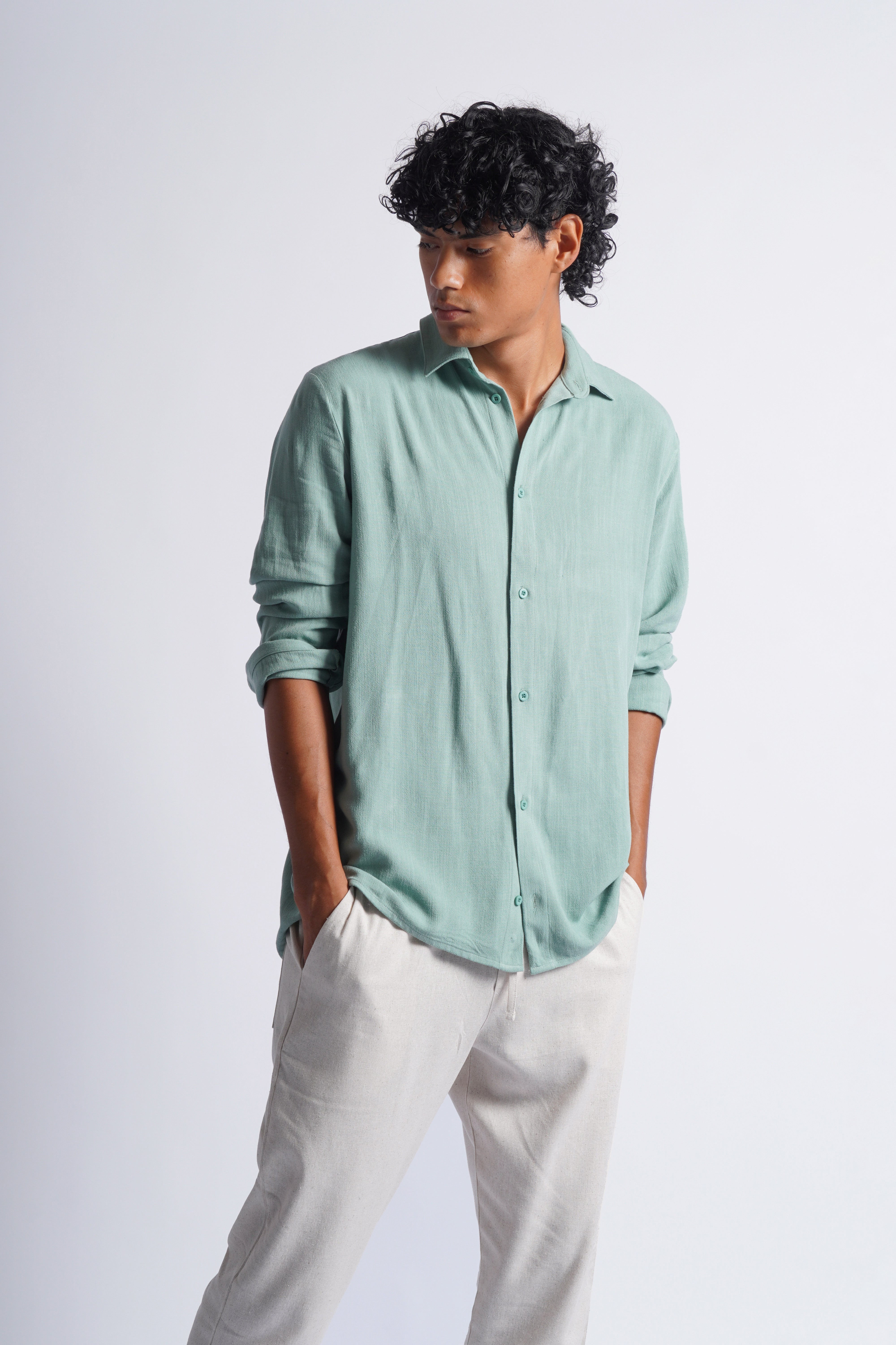 Camisa Larga Lino - Verde Laurel