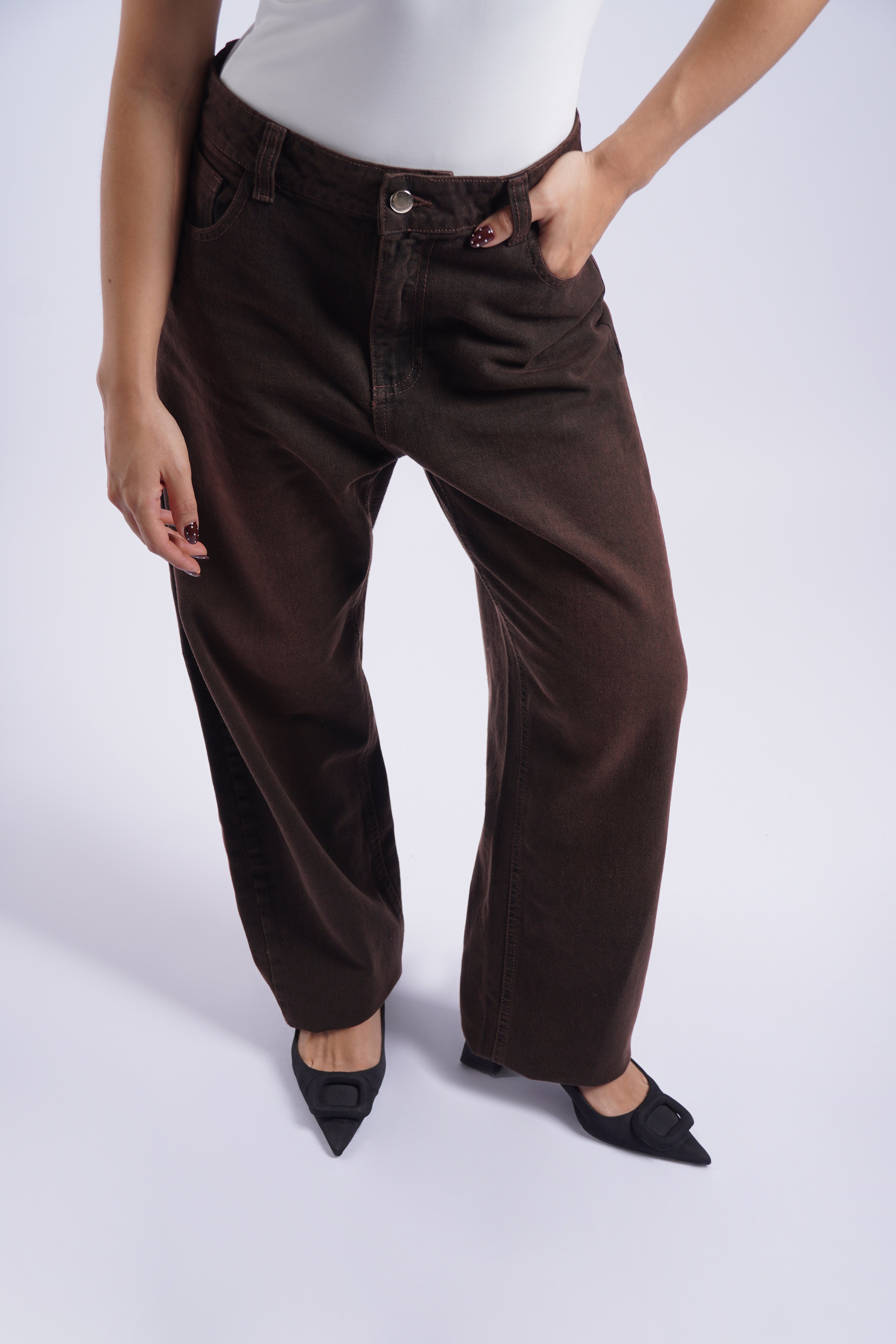 Pantalón Denim Balloon - Marrón