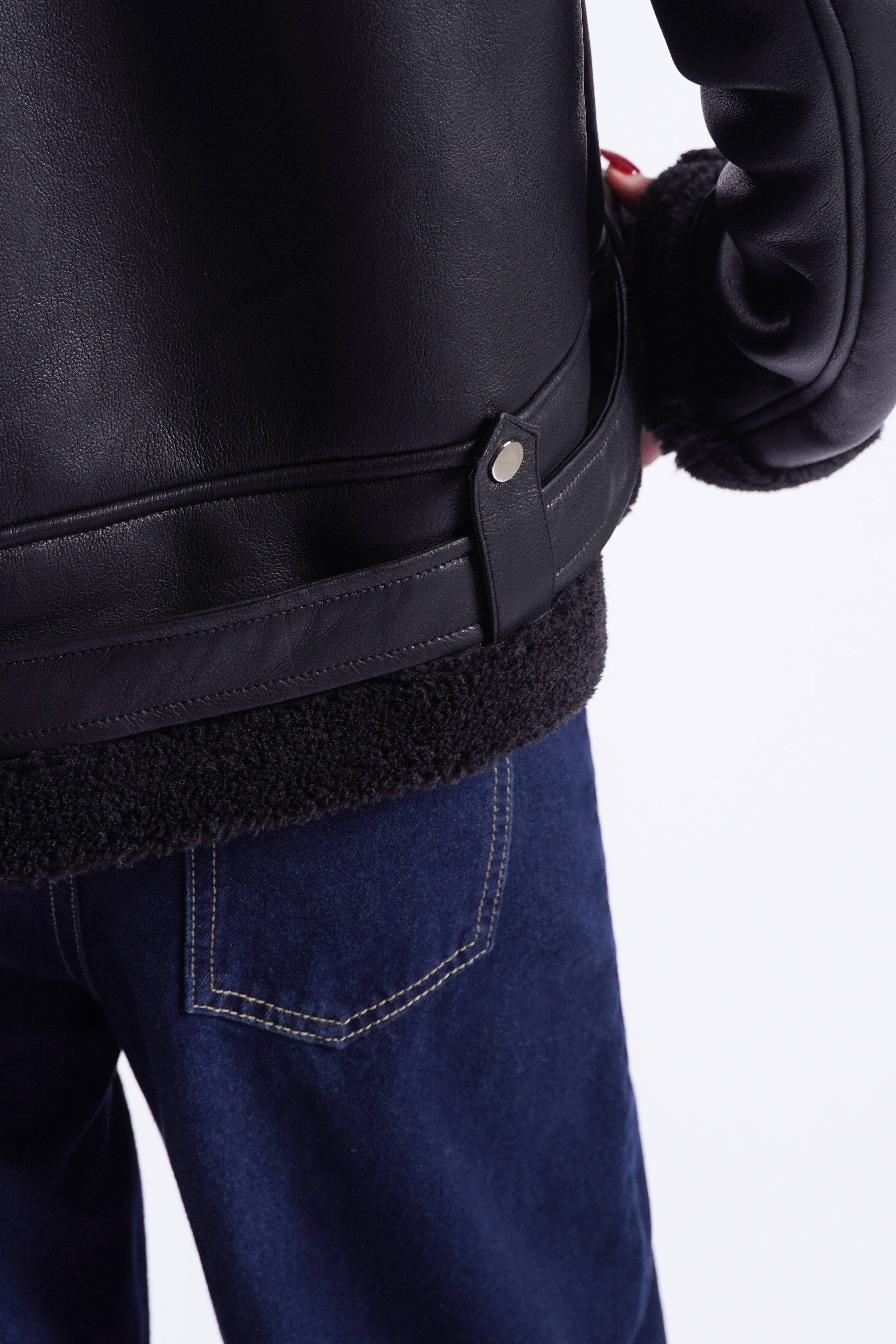 Cazadora Efecto Piel con Peluche - Negro