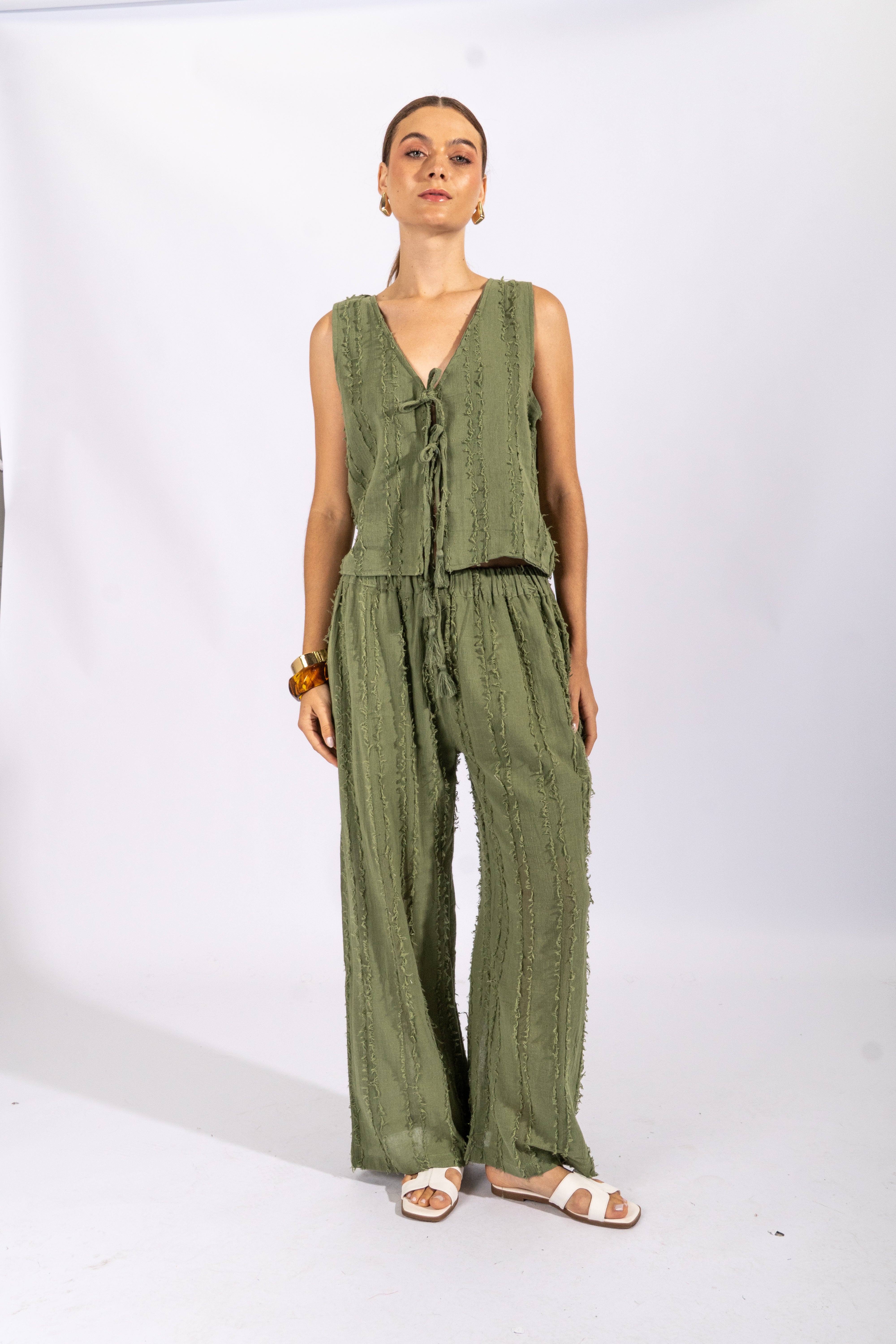 Pantalón Recto Textura - Verde