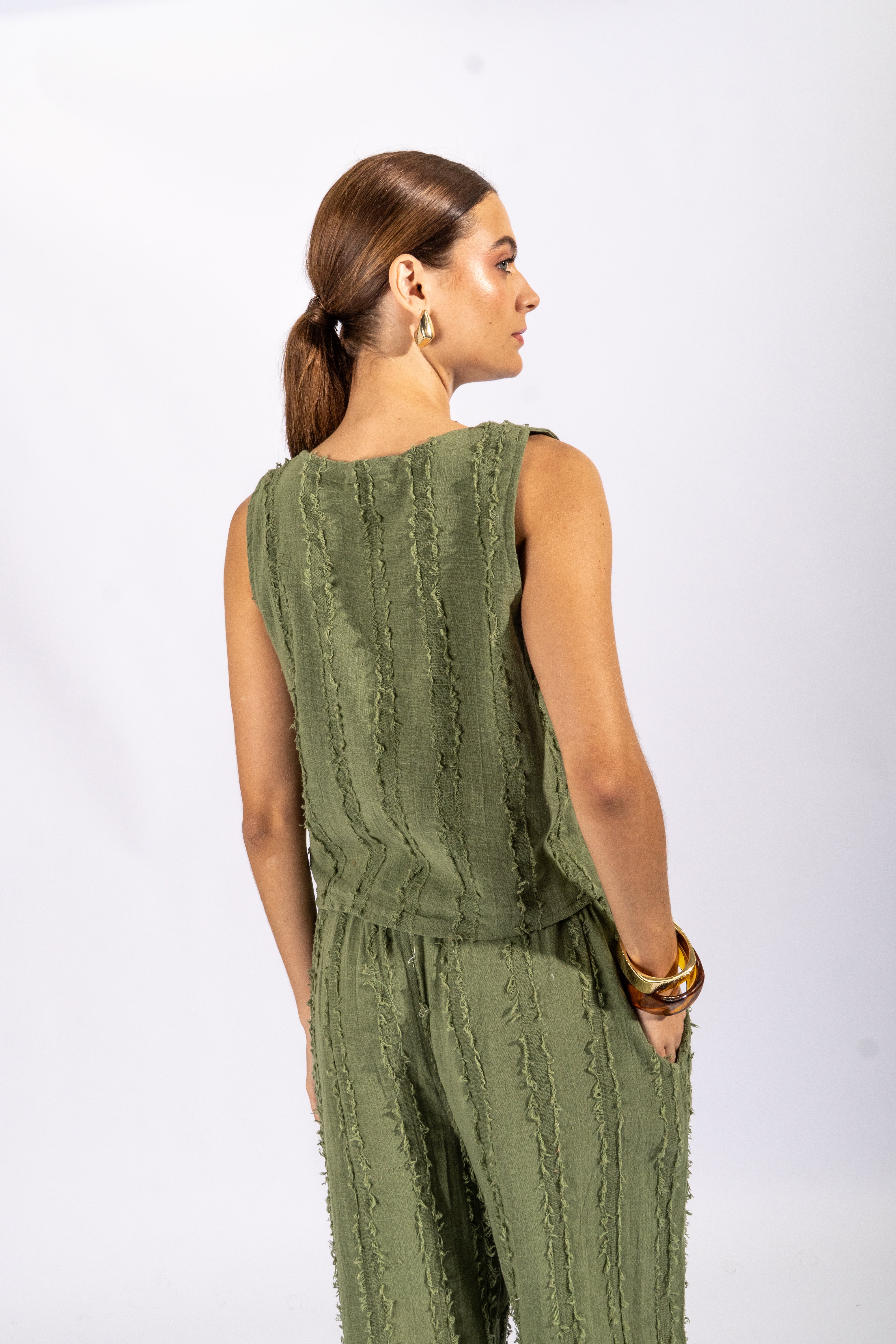 Pantalón Recto Textura - Verde