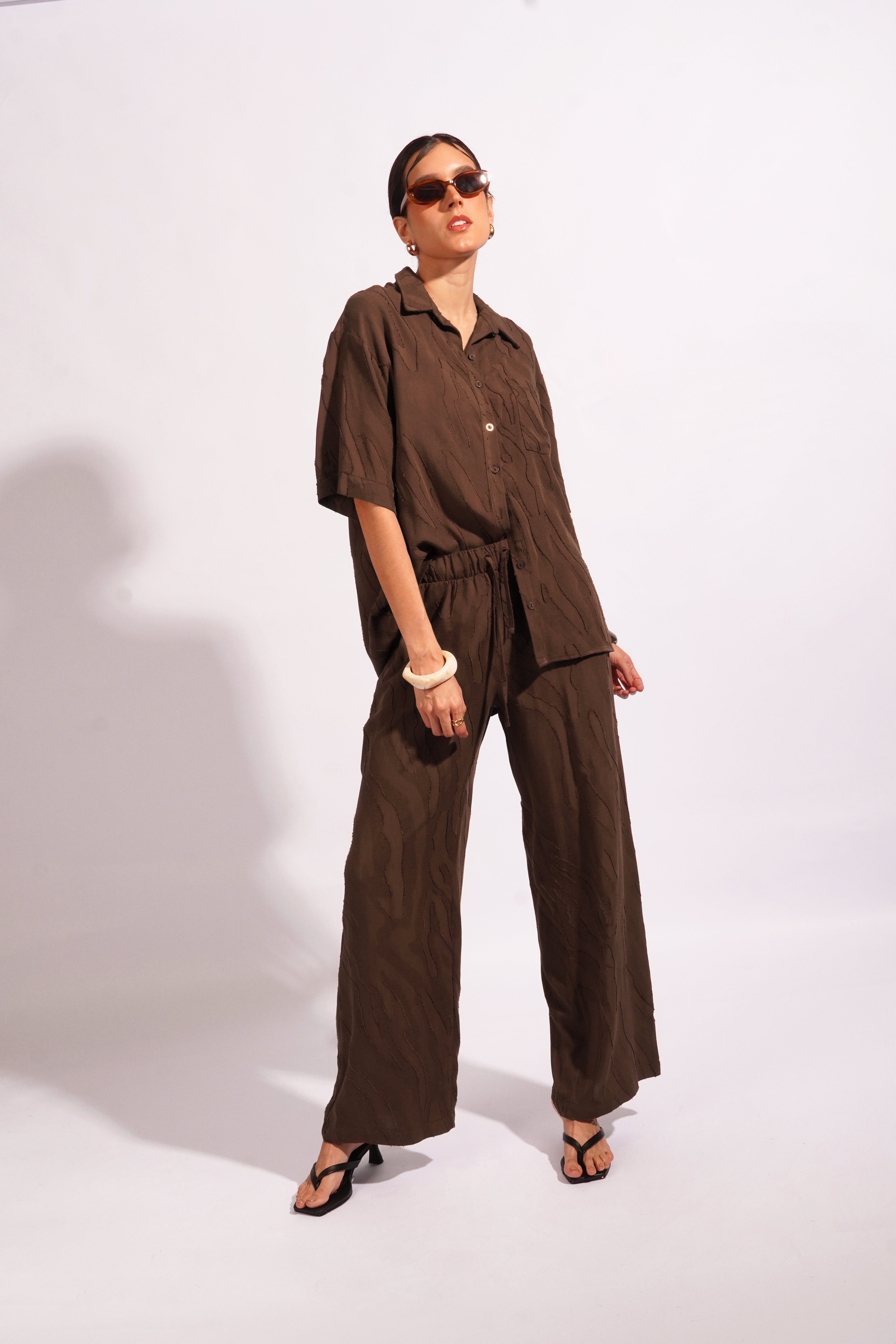 Blusa Manga Fluida Lino - Marrón