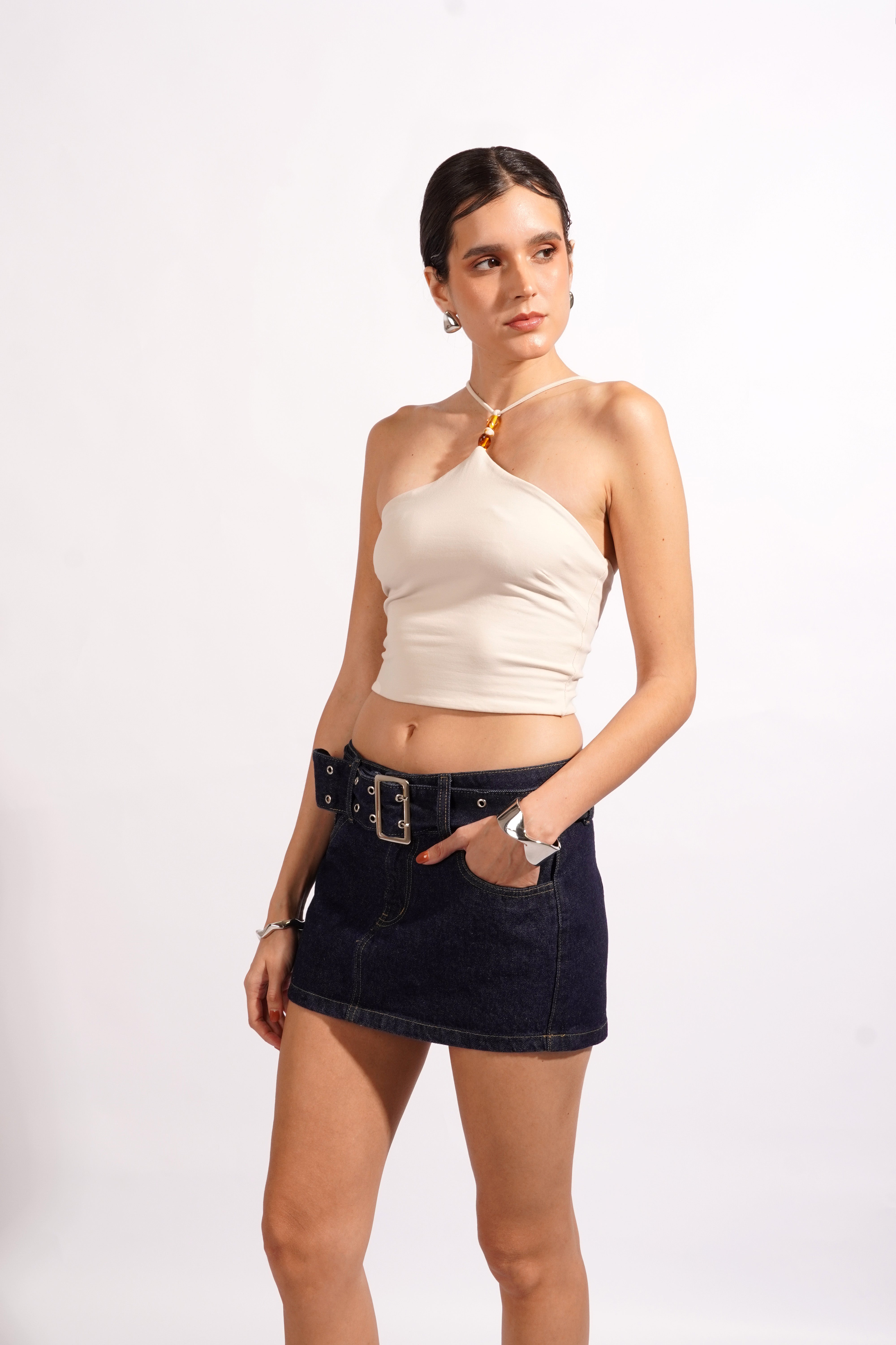 Falda Mini Hebilla - Natural