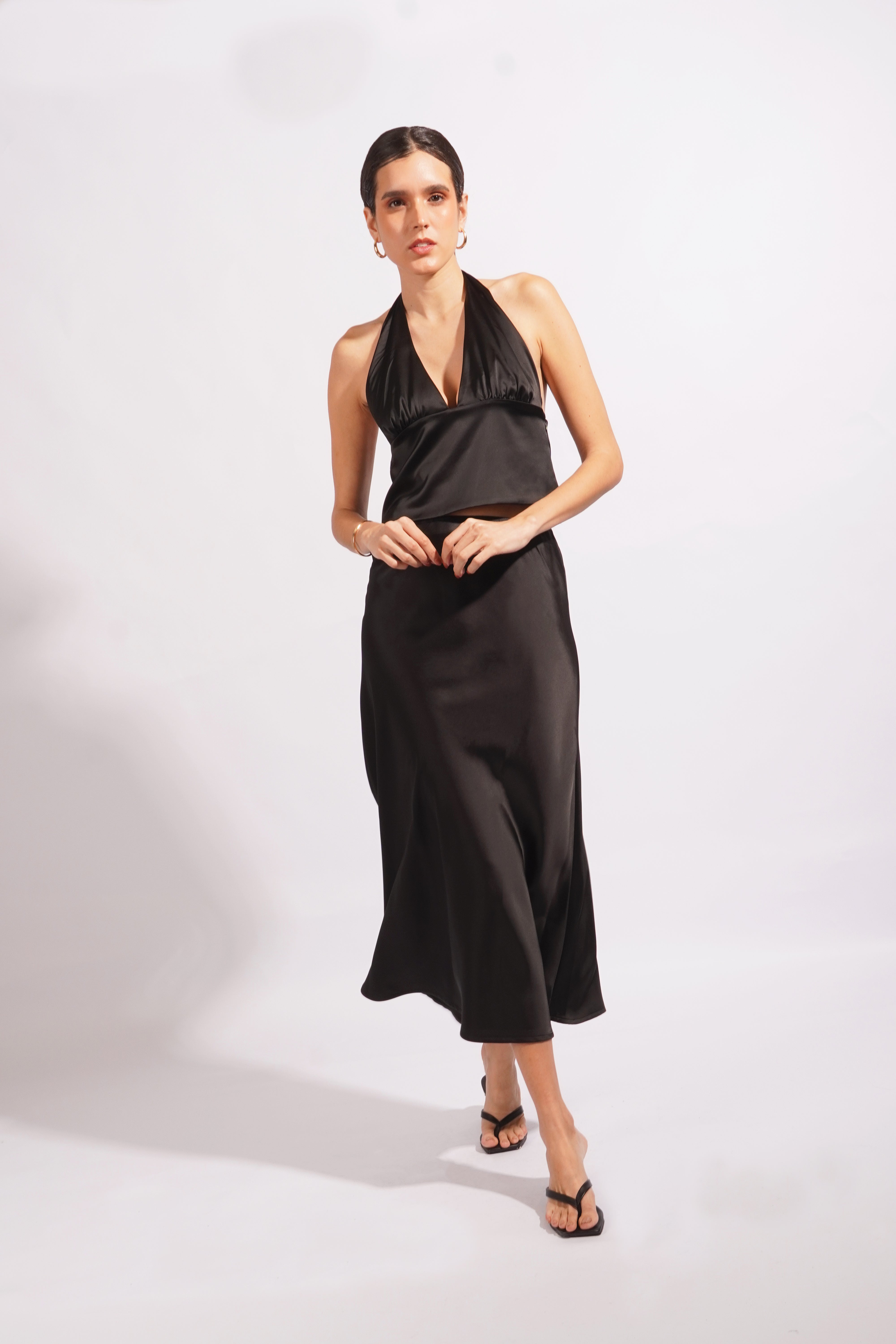 Falda Satinada Fluida - Negro