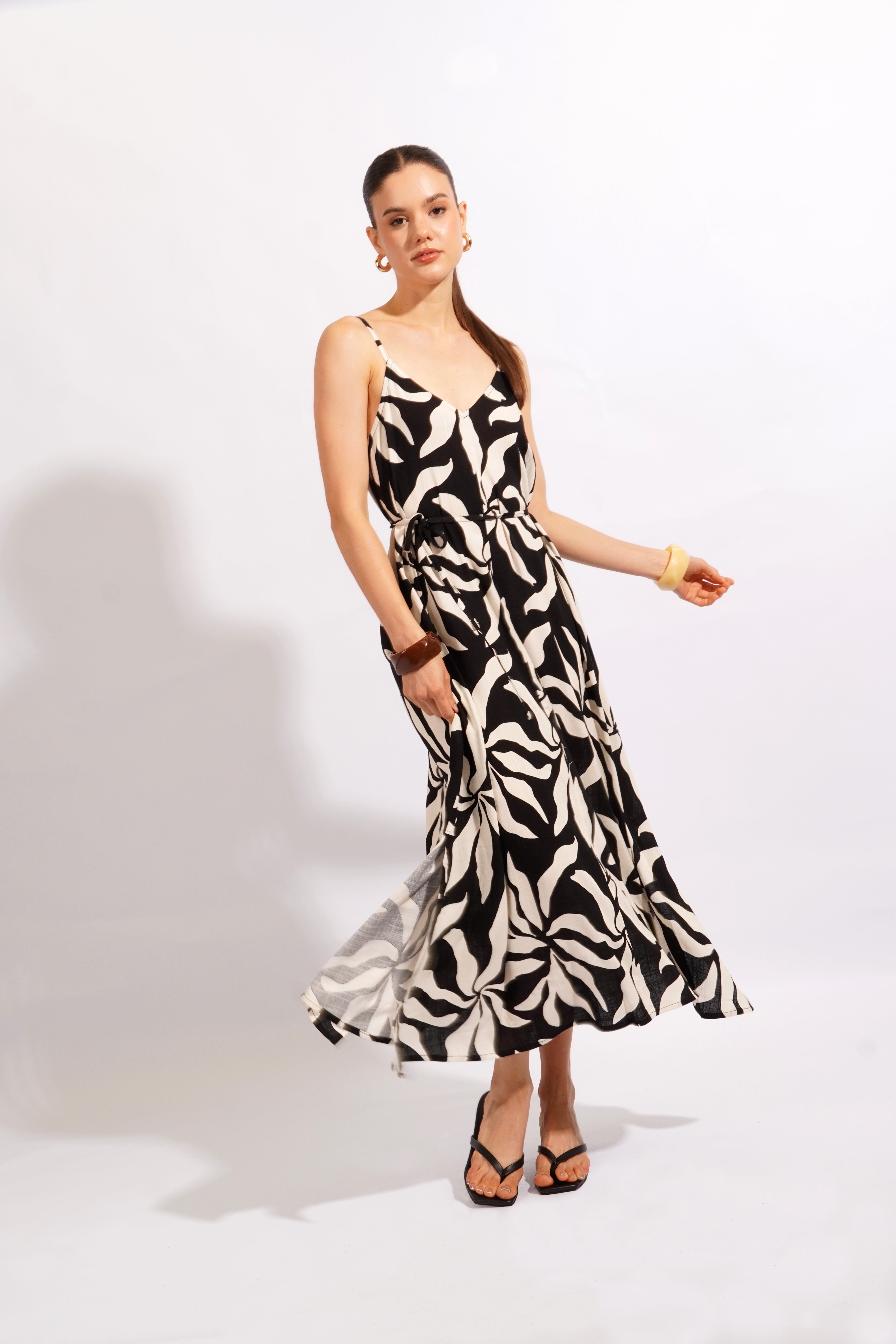 Vestido Tiras Estampado - Negro