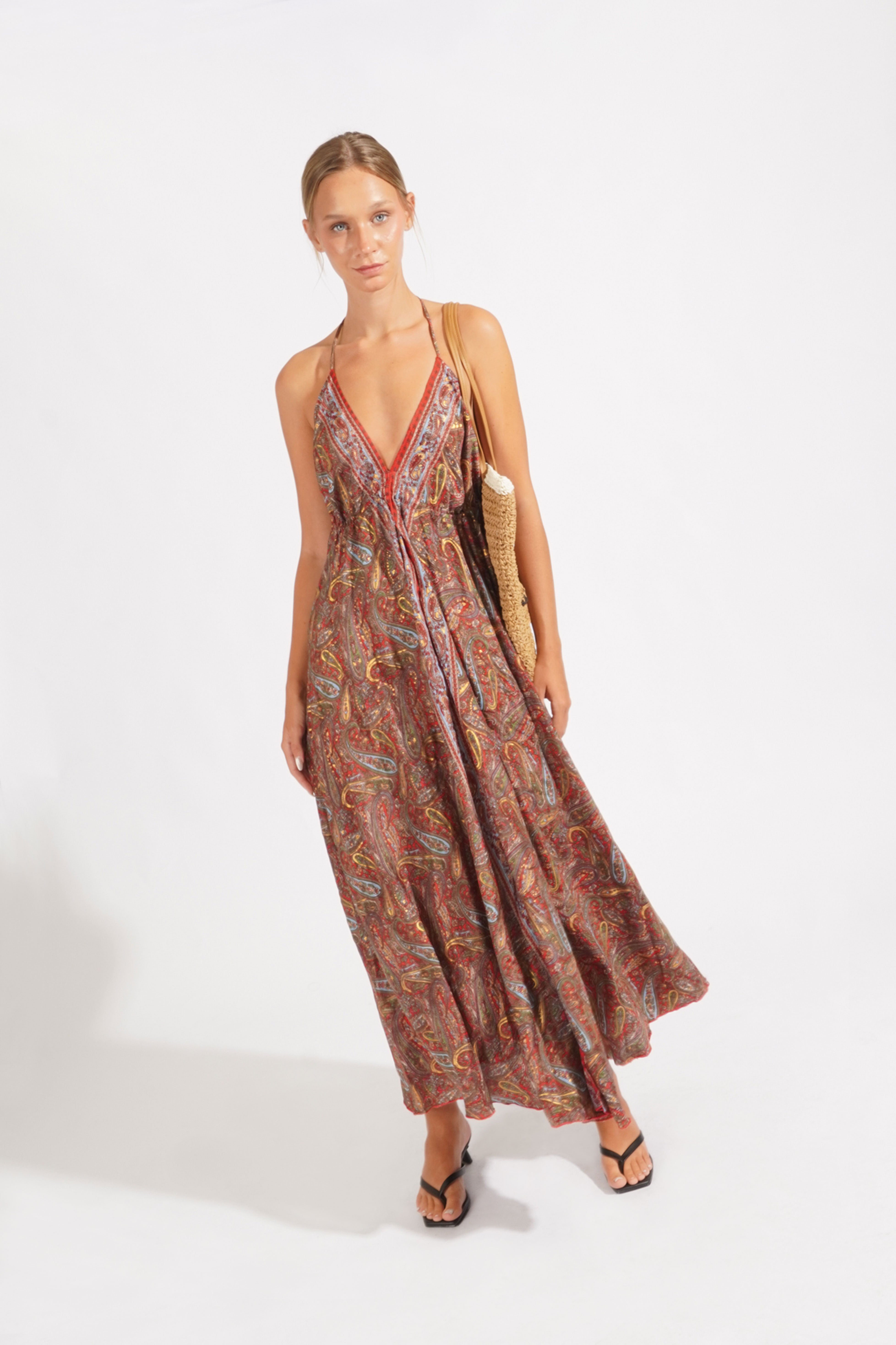 Vestido Hindú Fluido - Guinda