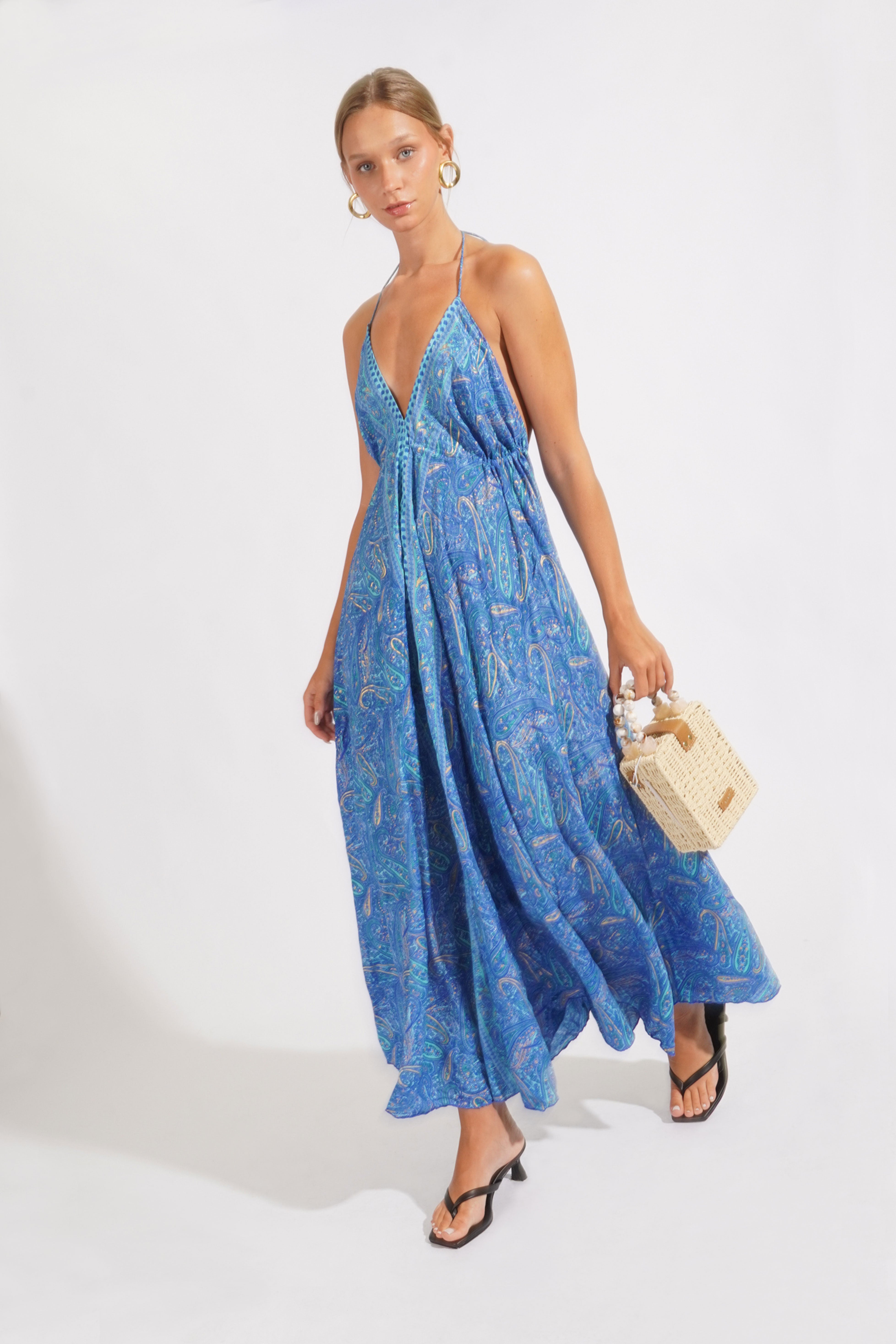 Vestido Hindú Fluido - Azul Cielo