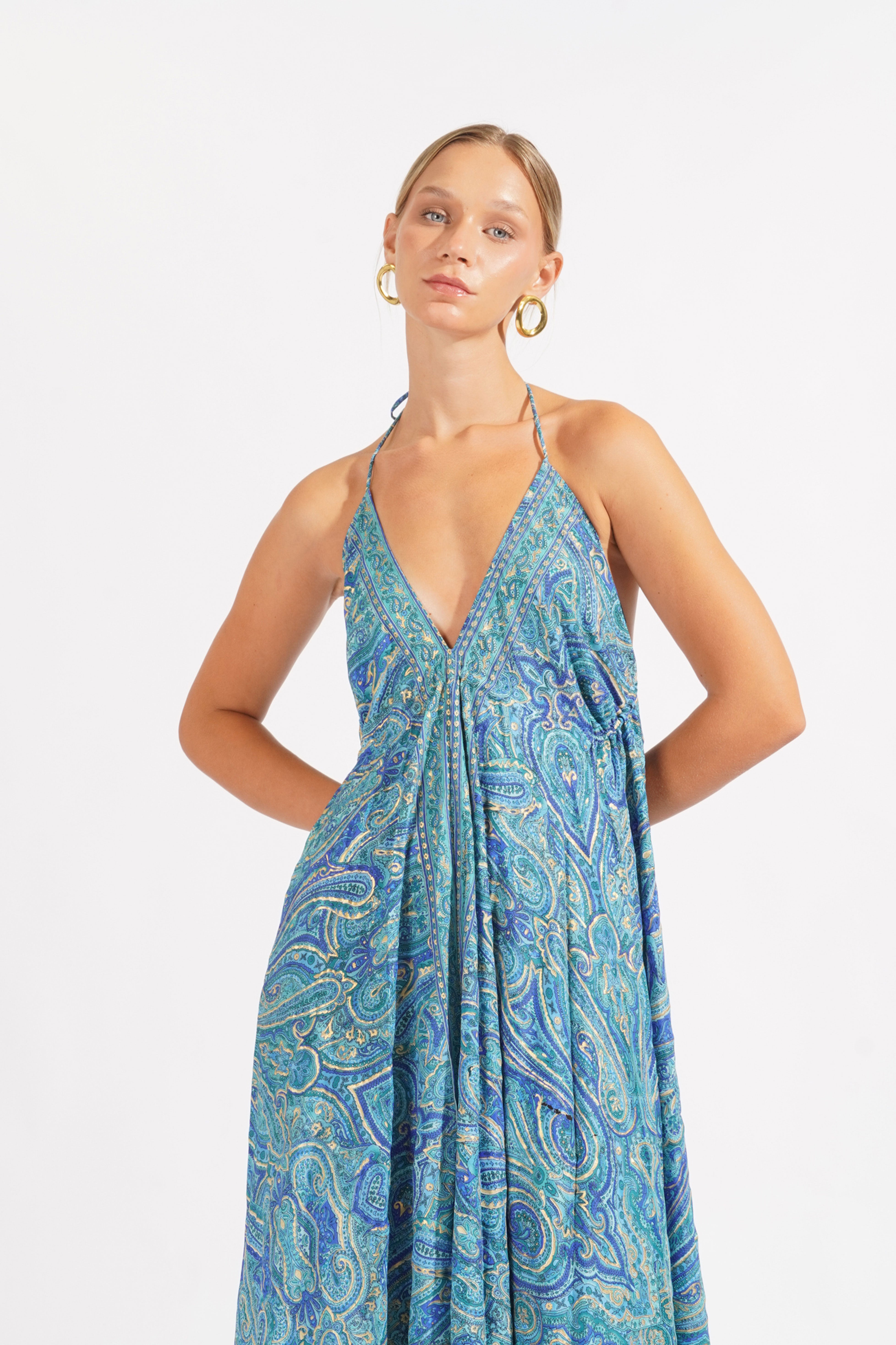 Vestido Indú Fluido - Azul Cobalto