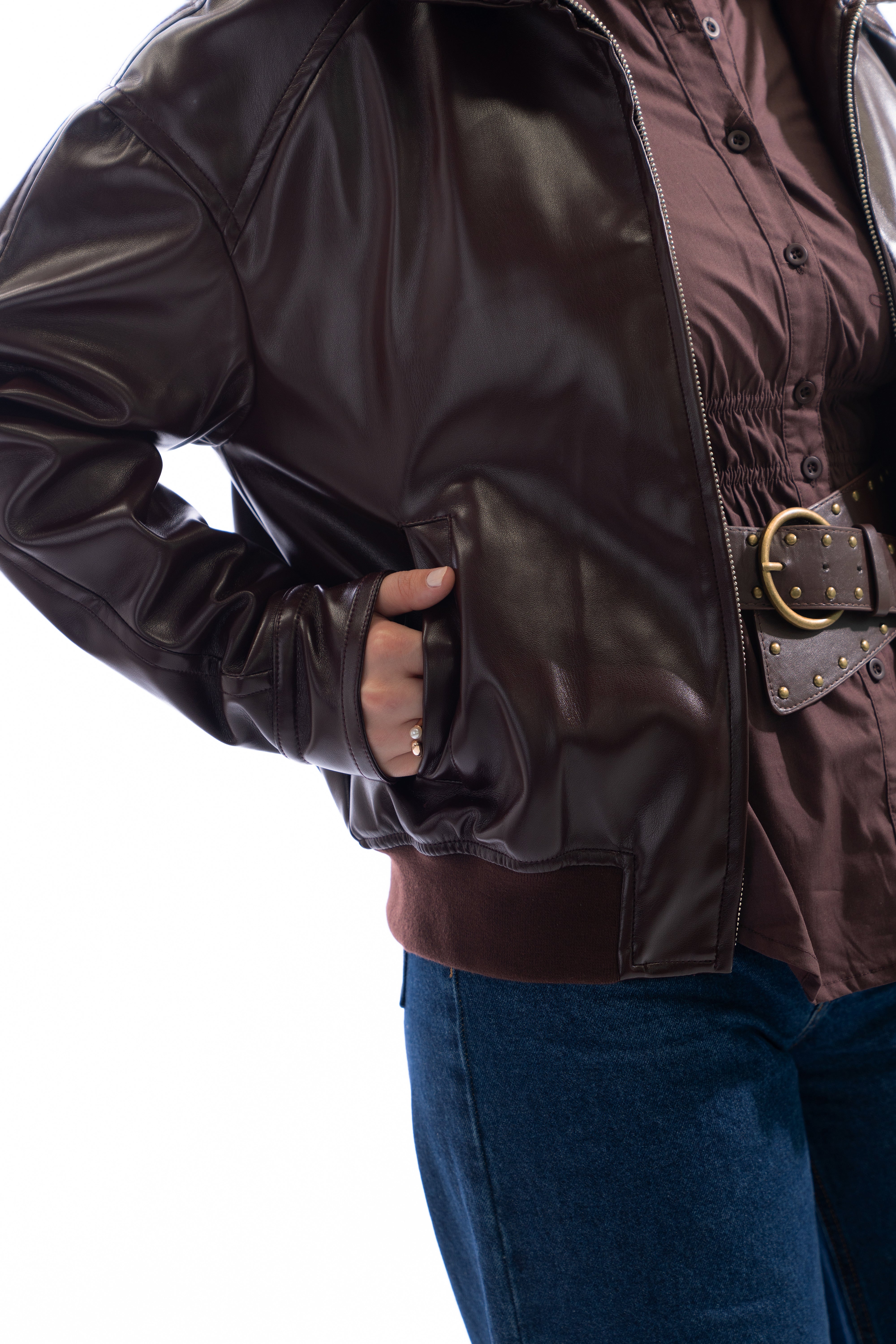 Casaca Leather Cuello Textura - Burgundy