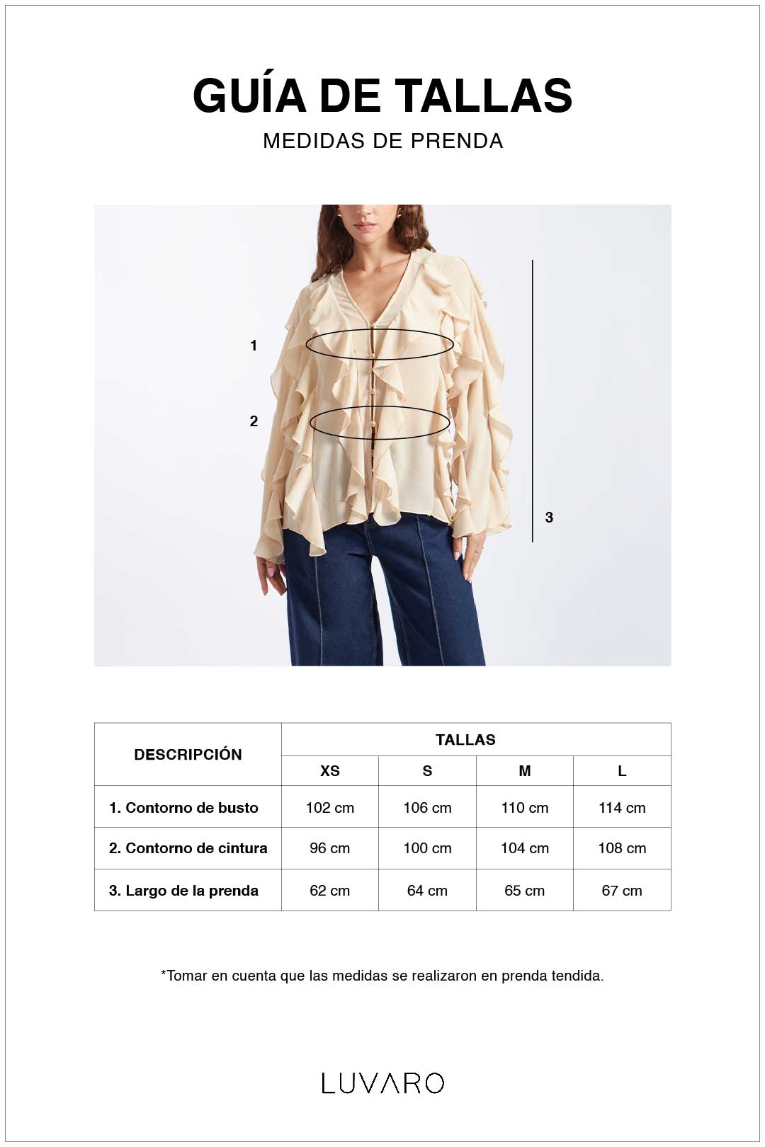 Blusa Manga Larga Volantes - Beige Claro