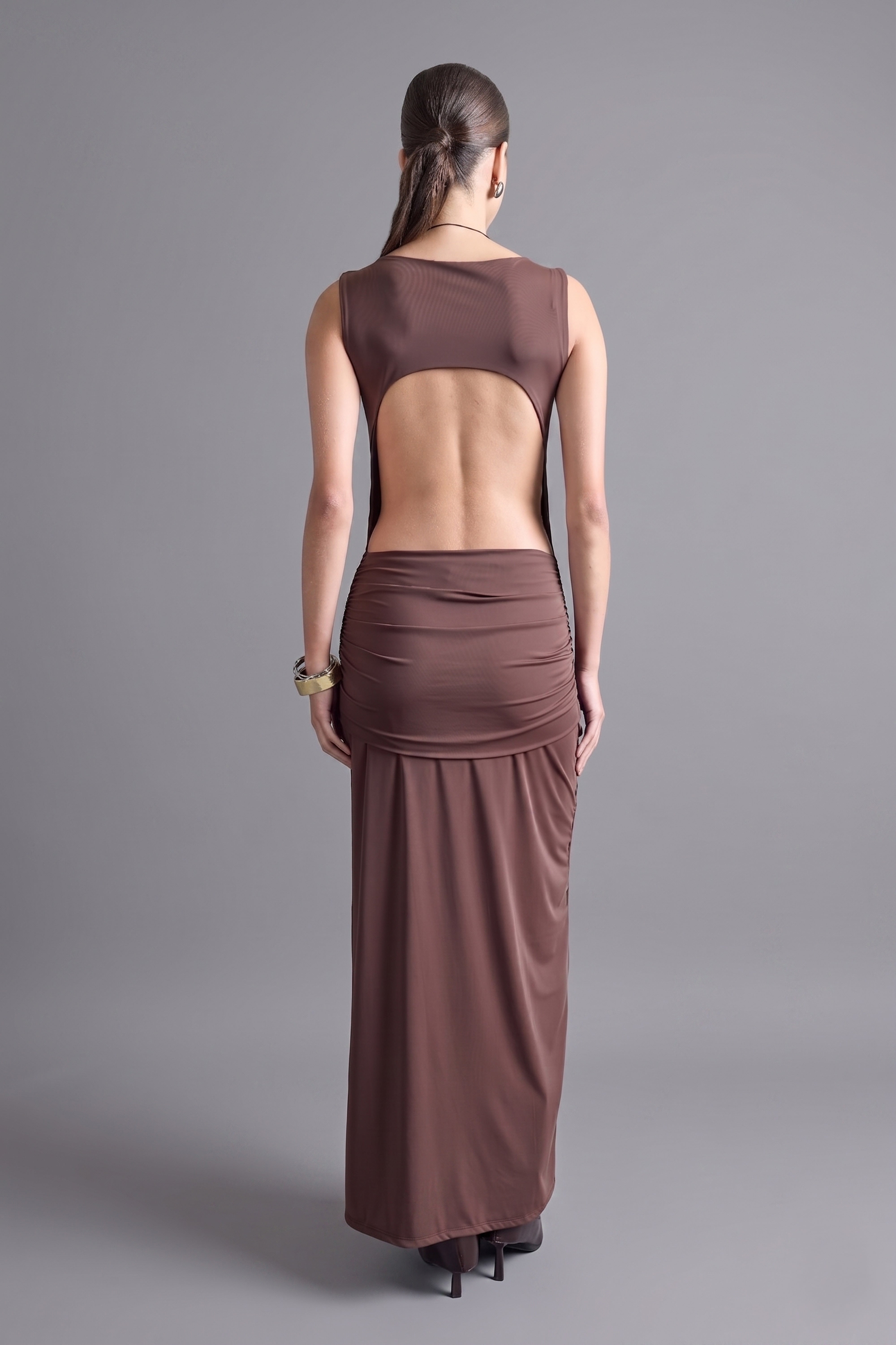 Vestido Drapeado con Caída - Marrón