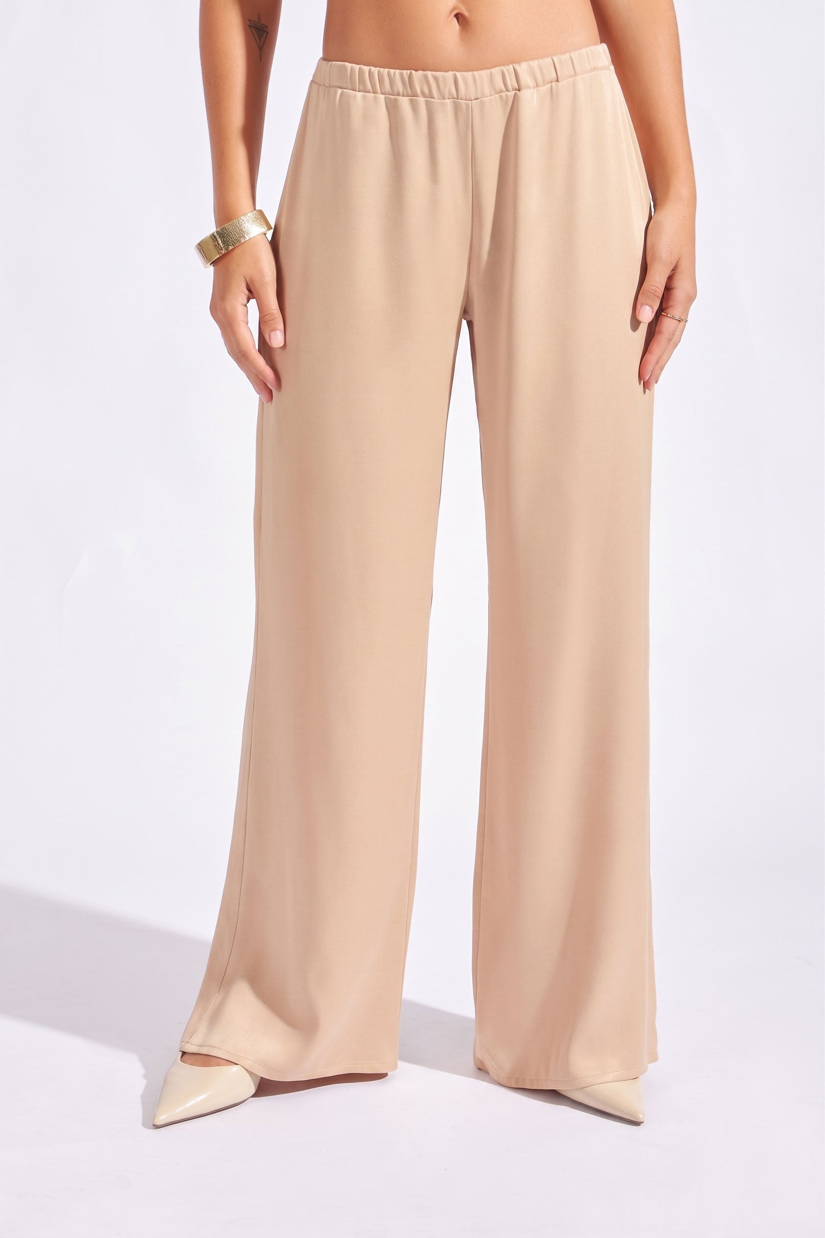 Pantalón Holgado Satín - Beige
