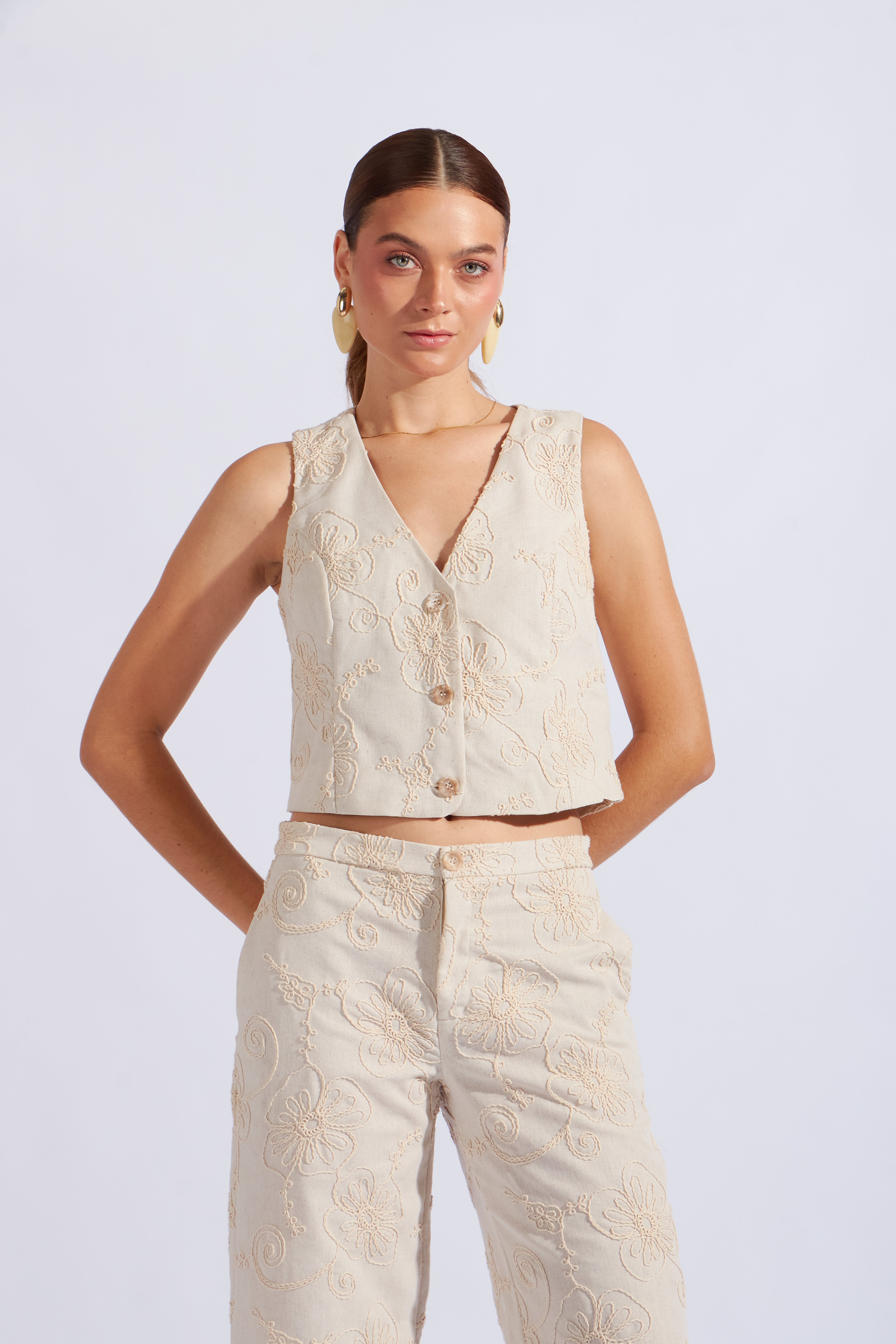 Chaleco Sastre Bordado - Natural