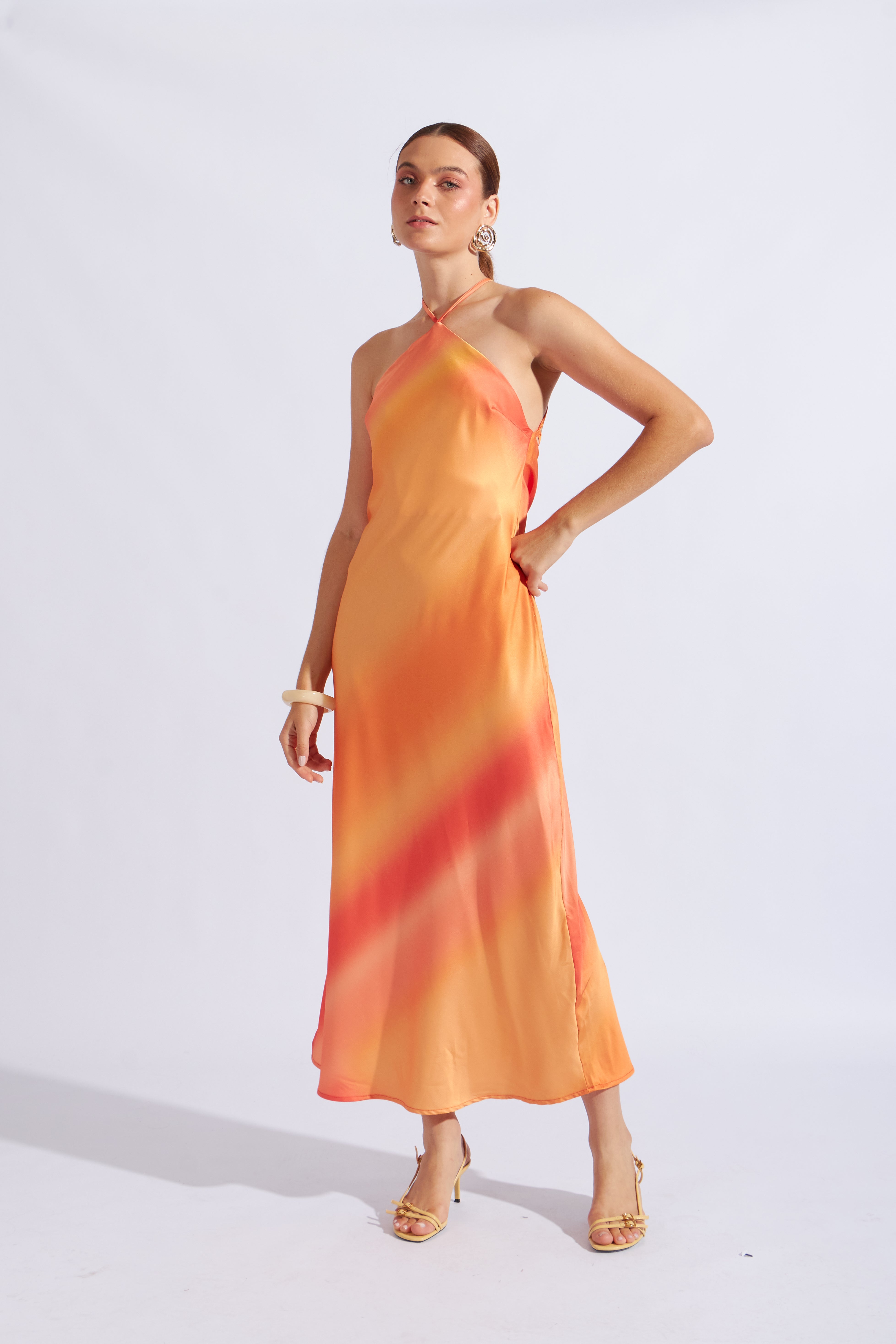 Vestido Satinado Arcoiris - Naranjo