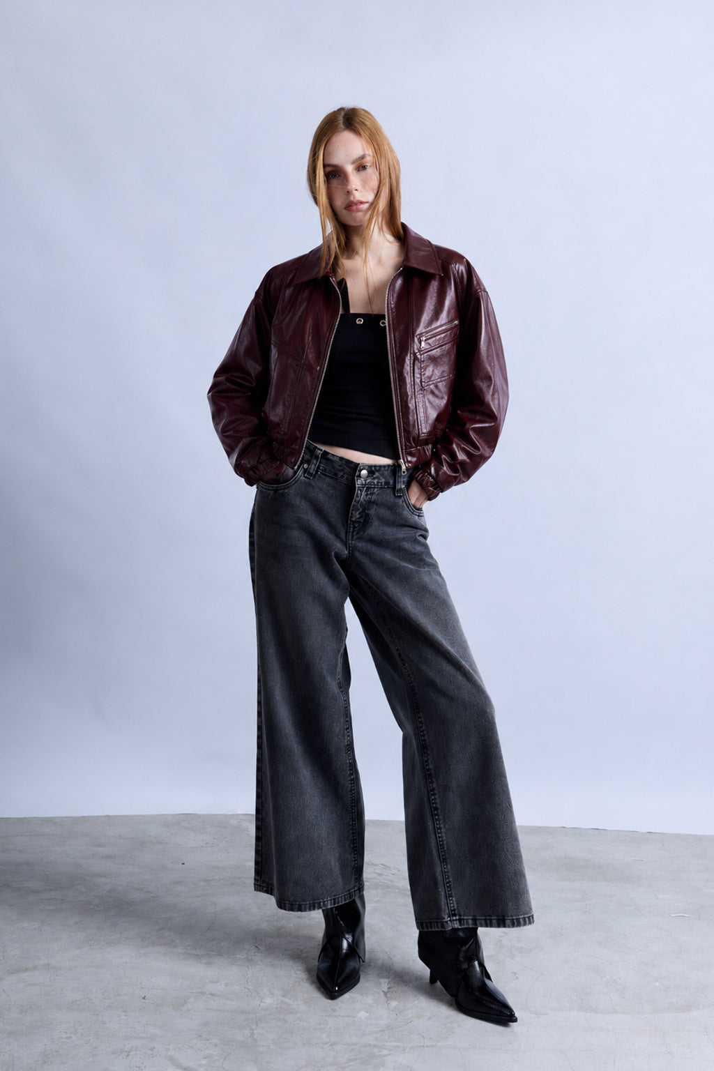 Casaca Bomber Leather - Burgundy