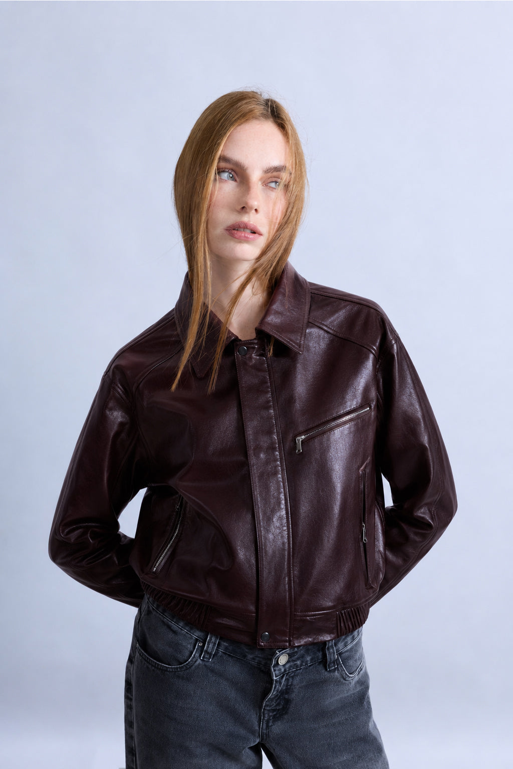 Casaca Bomber Leather - Burgundy